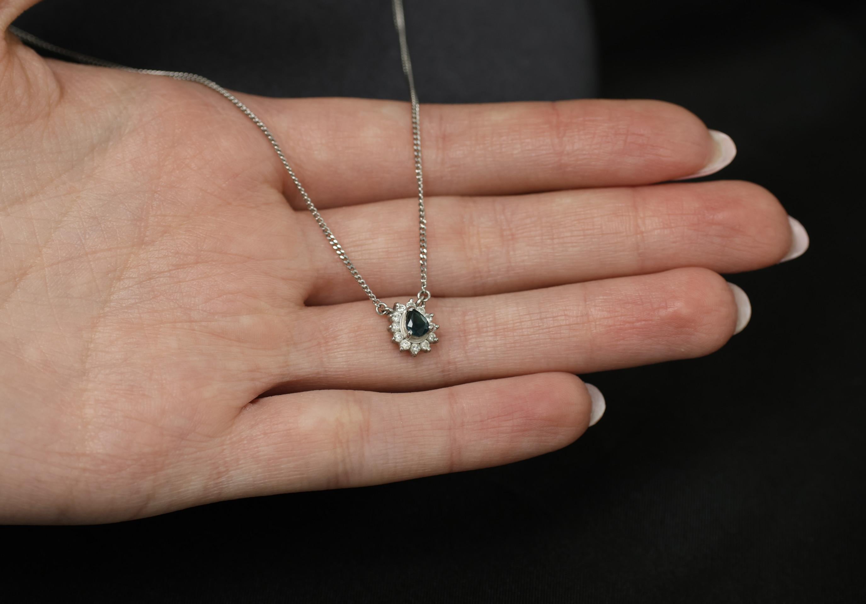 0.41ct Blue Green Sapphire & 0.20ct Diamond 16 inch Platinum Necklace, 4.37g
