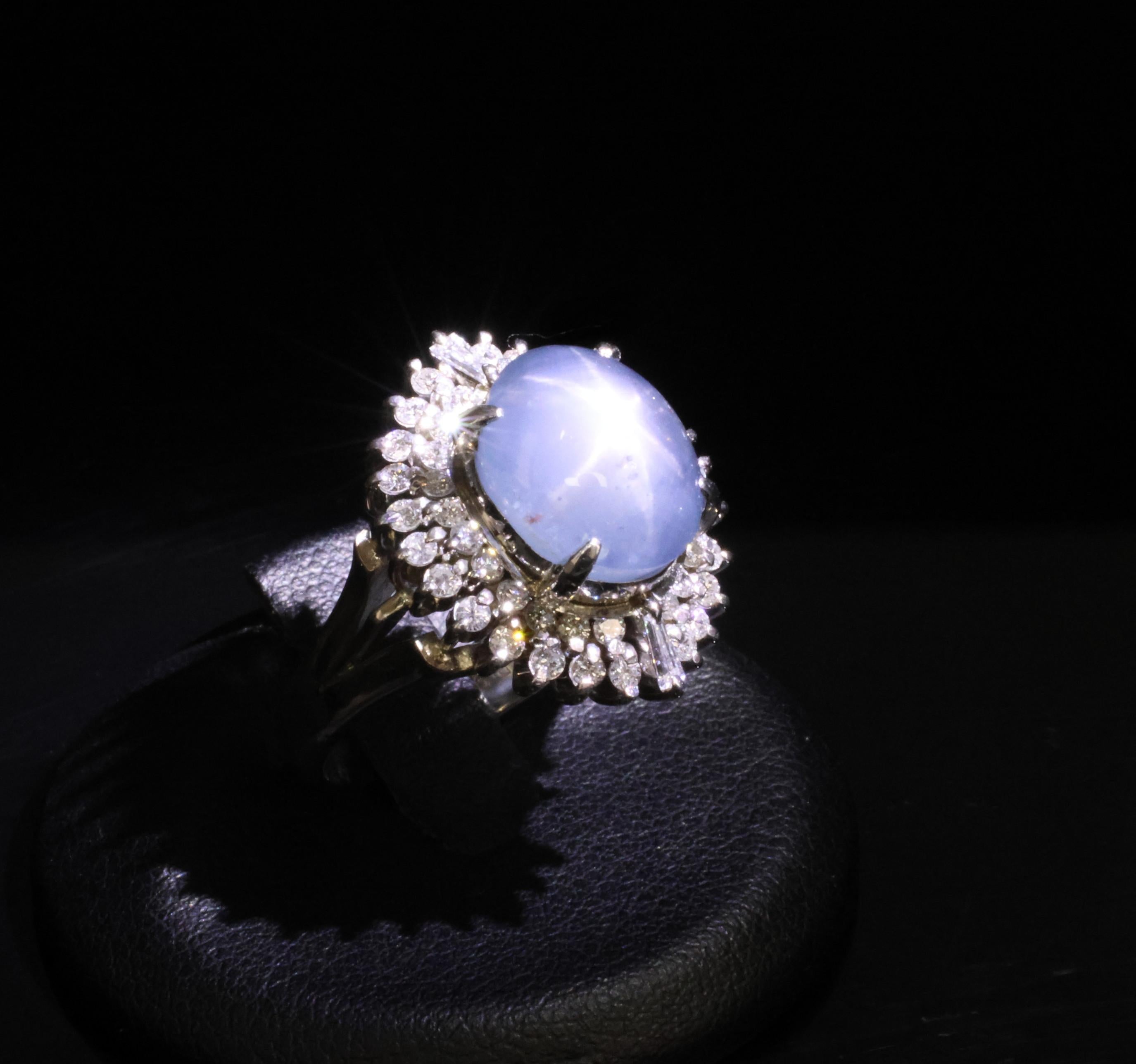 12.50ct Natural Blue Star Sapphire & 0.80ct Diamond Halo Platinum Ring Size 7.25