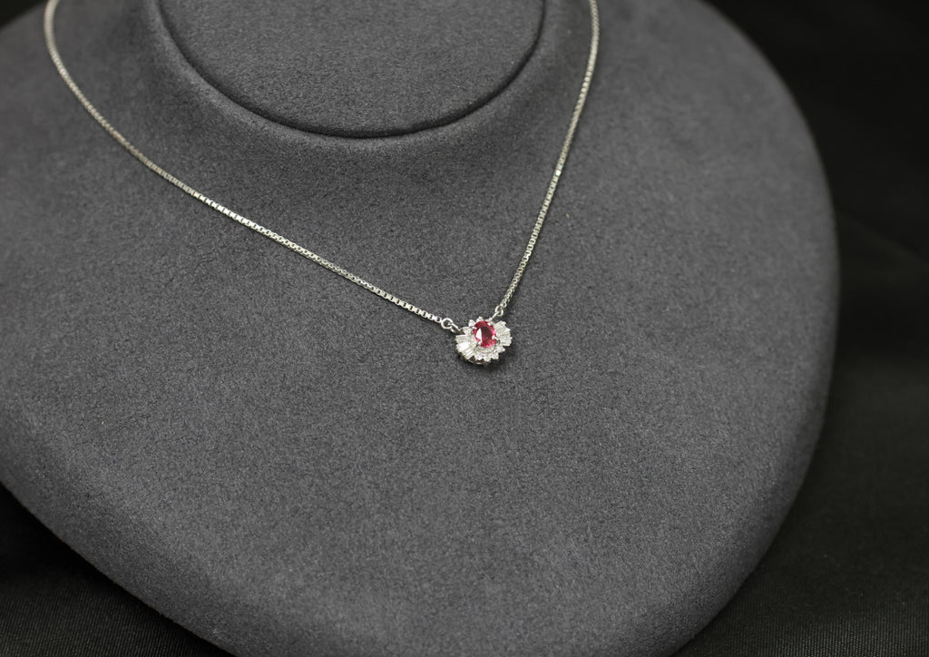 Fine 0.33ct Vivid Red Ruby & 0.19ct Diamond Platinum 16 Inch Necklace, 5.26g