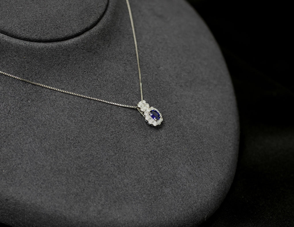 0.38ct Royal Blue Sapphire & 0.38ct Diamond Adjustable 18 Inch Platinum Necklace
