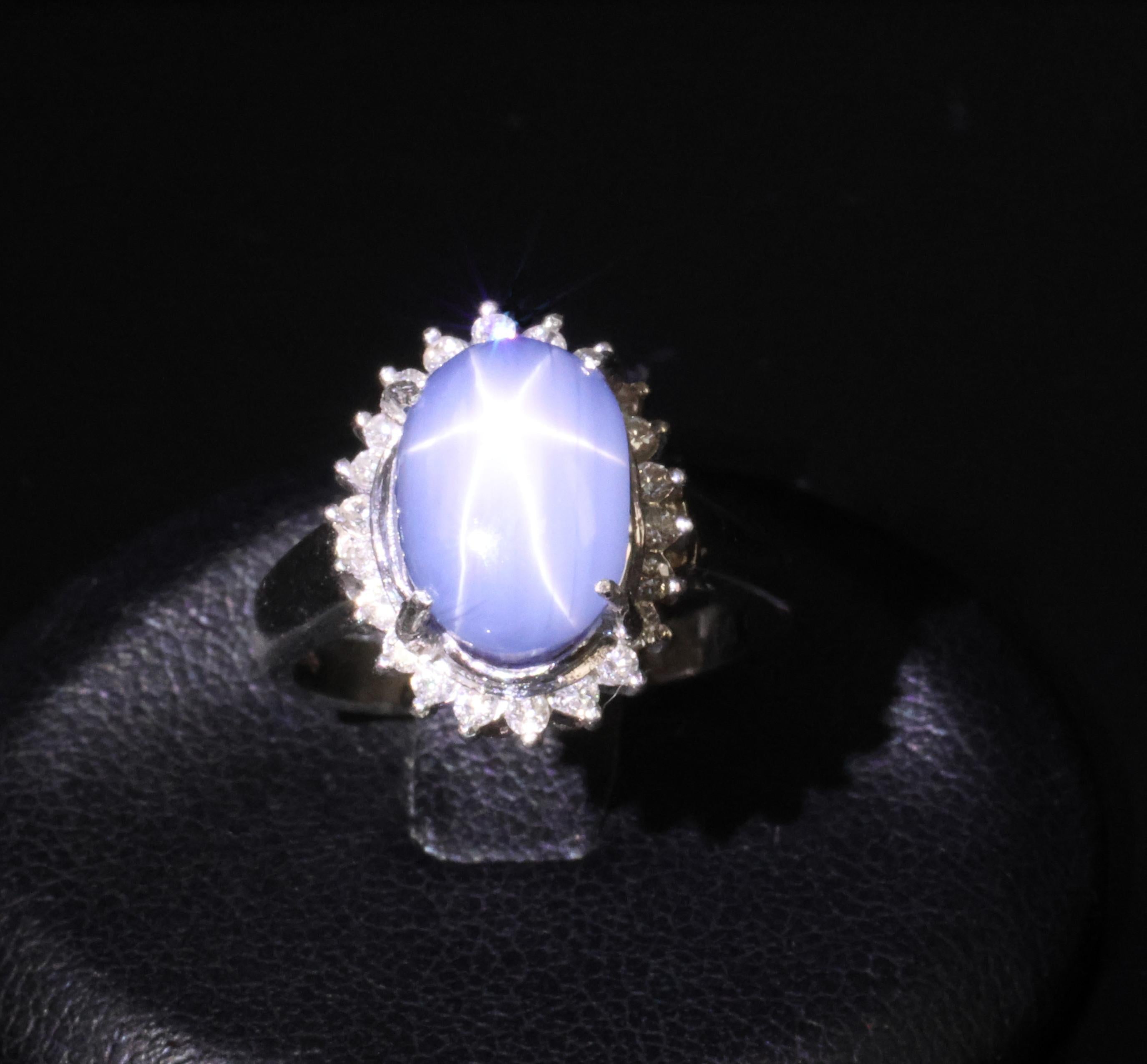 Estate 8.04ct Natural Star Sapphire &0.26ct Diamond Halo Platinum Ring Size 4.75