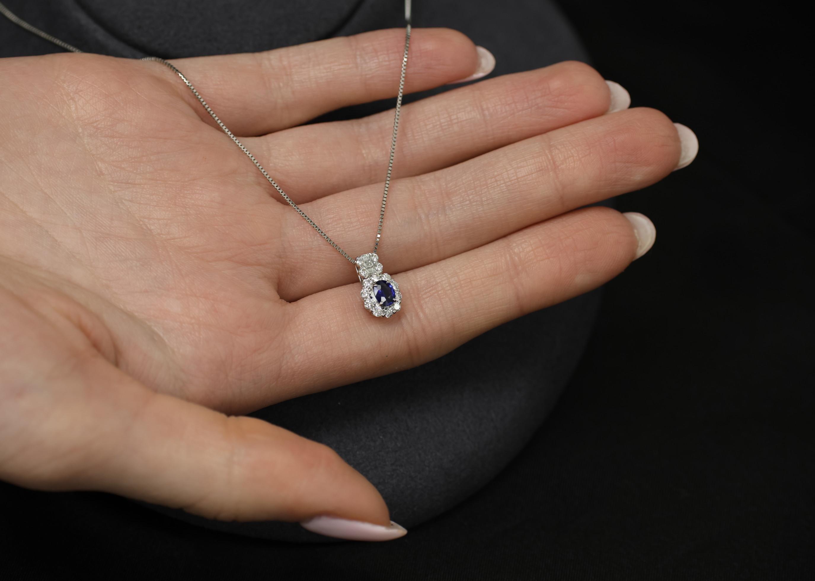 0.38ct Royal Blue Sapphire & 0.38ct Diamond Adjustable 18 Inch Platinum Necklace