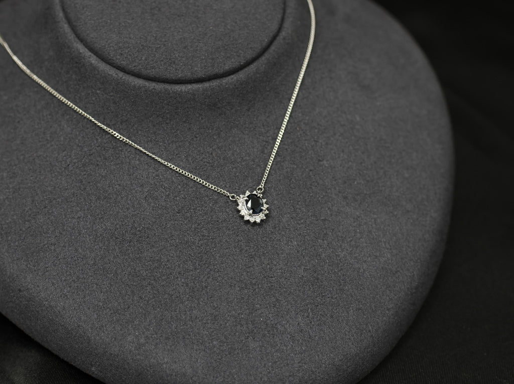 Vintage 0.84ct Blue Sapphire &  0.17ct Diamond 16 Inch Platinum Necklace, 4.94g