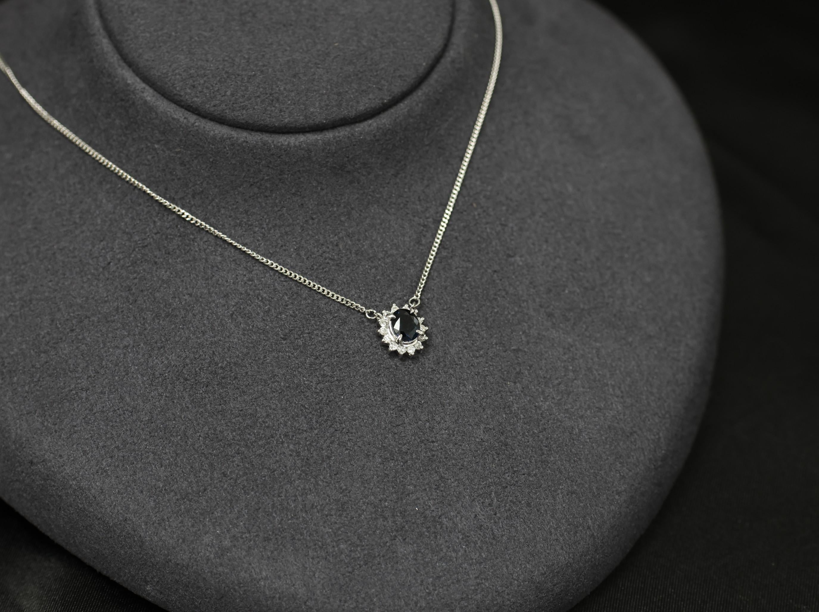 Vintage 0.84ct Blue Sapphire &  0.17ct Diamond 16 Inch Platinum Necklace, 4.94g