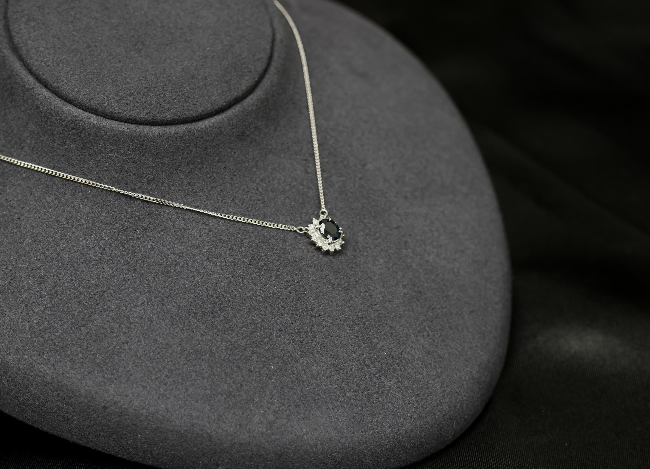 Vintage 0.84ct Blue Sapphire &  0.17ct Diamond 16 Inch Platinum Necklace, 4.94g