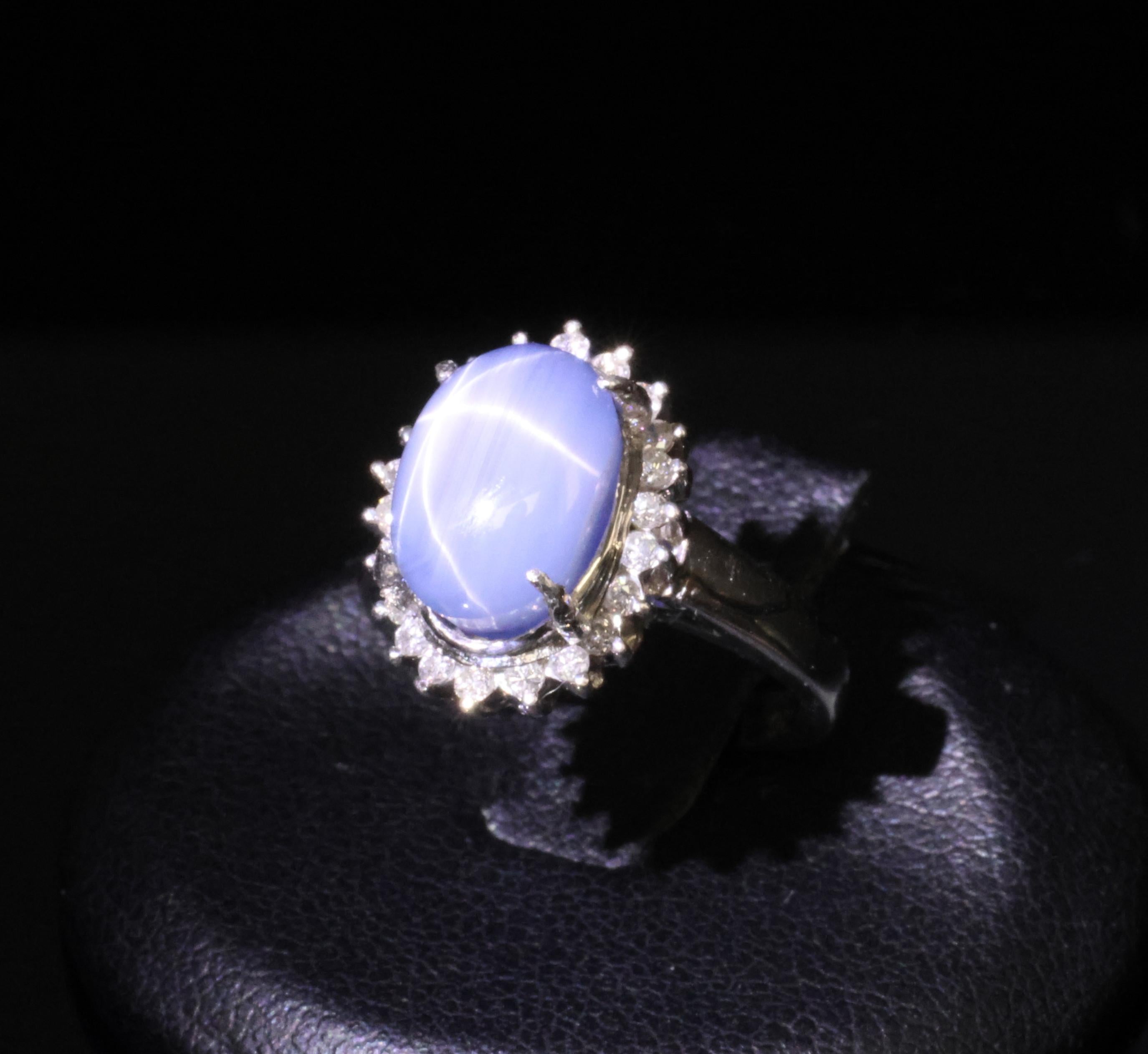 Estate 8.04ct Natural Star Sapphire &0.26ct Diamond Halo Platinum Ring Size 4.75