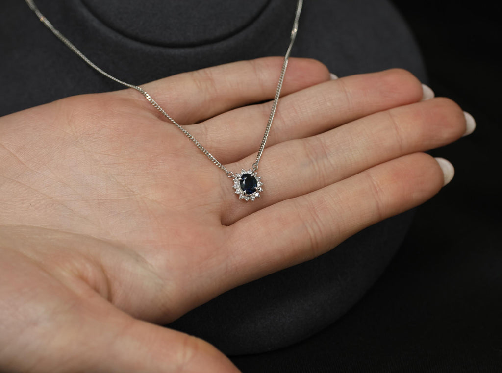 Vintage 0.84ct Blue Sapphire &  0.17ct Diamond 16 Inch Platinum Necklace, 4.94g