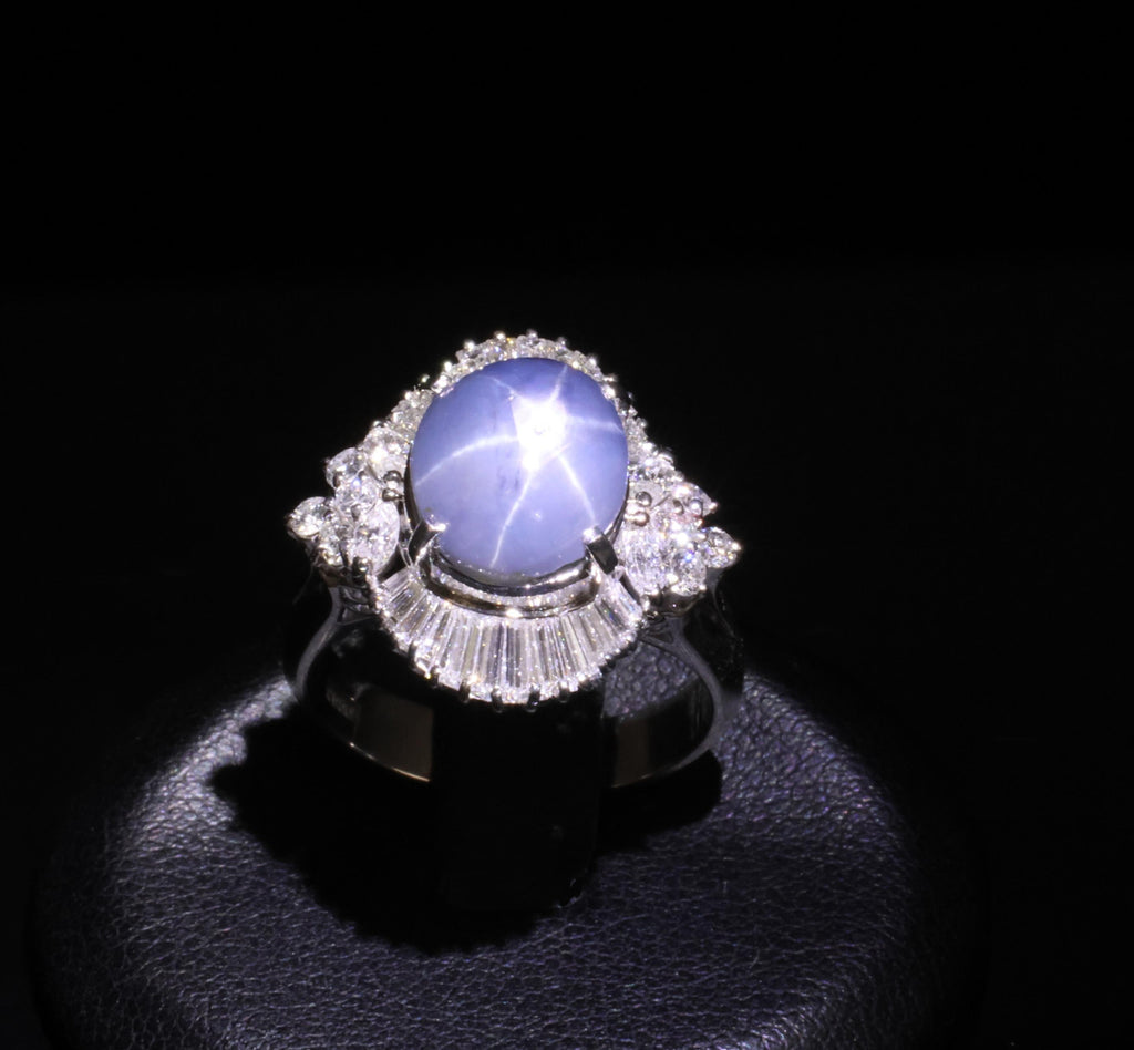 Fine 4.93ct Natural Blue Star Sapphire & 1.11ct Diamond Platinum Ring, Size 6.25