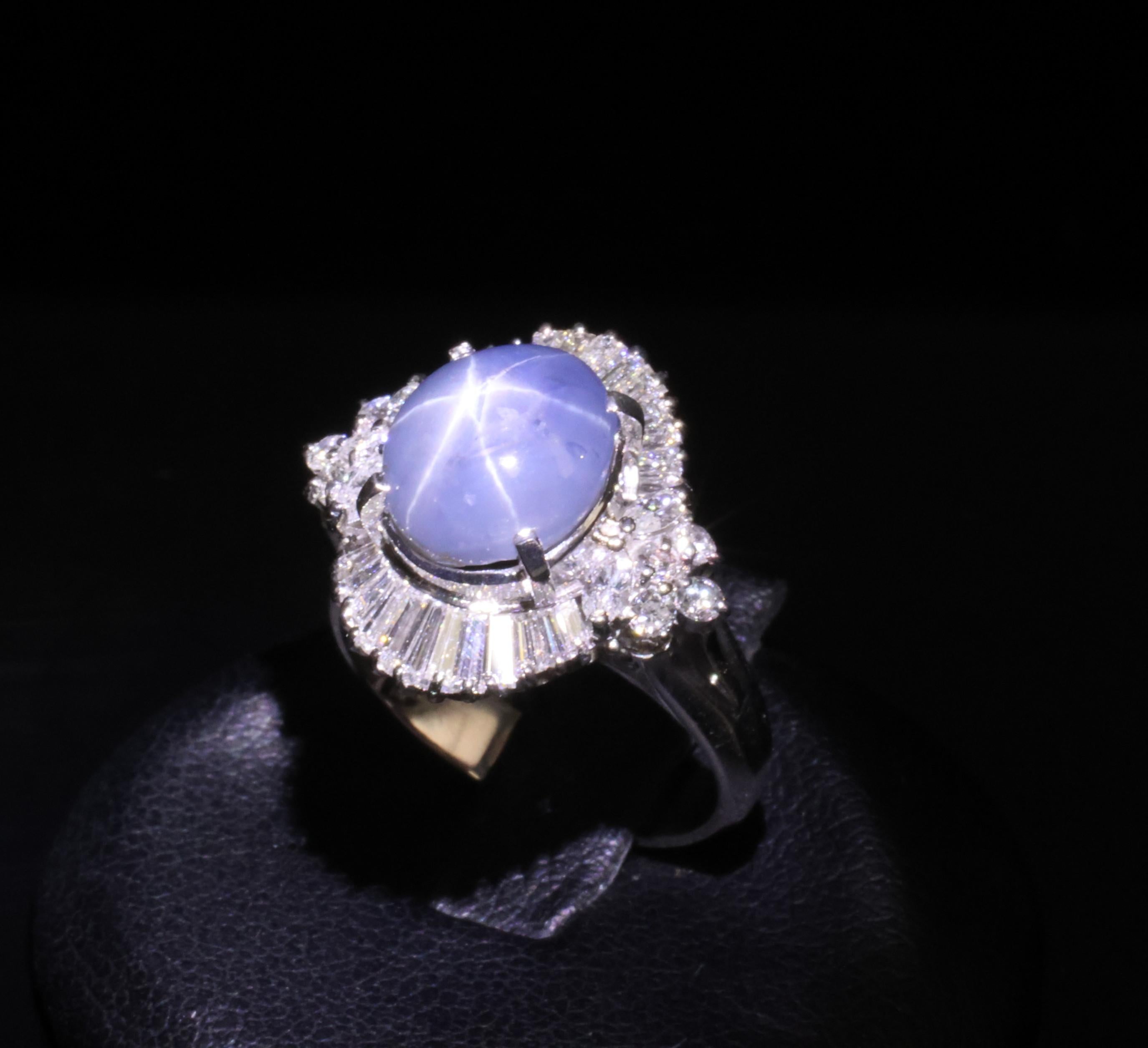 Fine 4.93ct Natural Blue Star Sapphire & 1.11ct Diamond Platinum Ring, Size 6.25