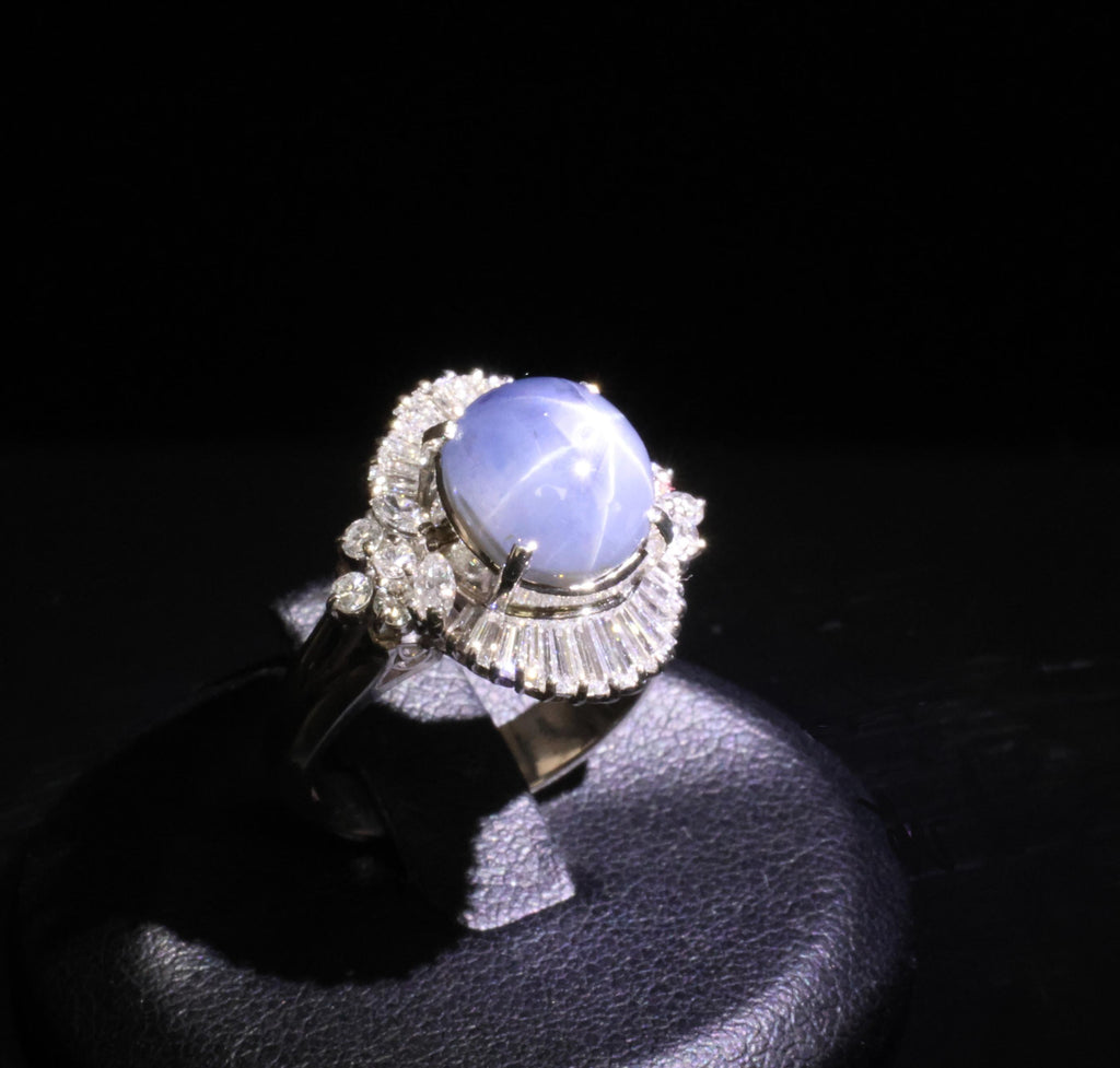 Fine 4.93ct Natural Blue Star Sapphire & 1.11ct Diamond Platinum Ring, Size 6.25
