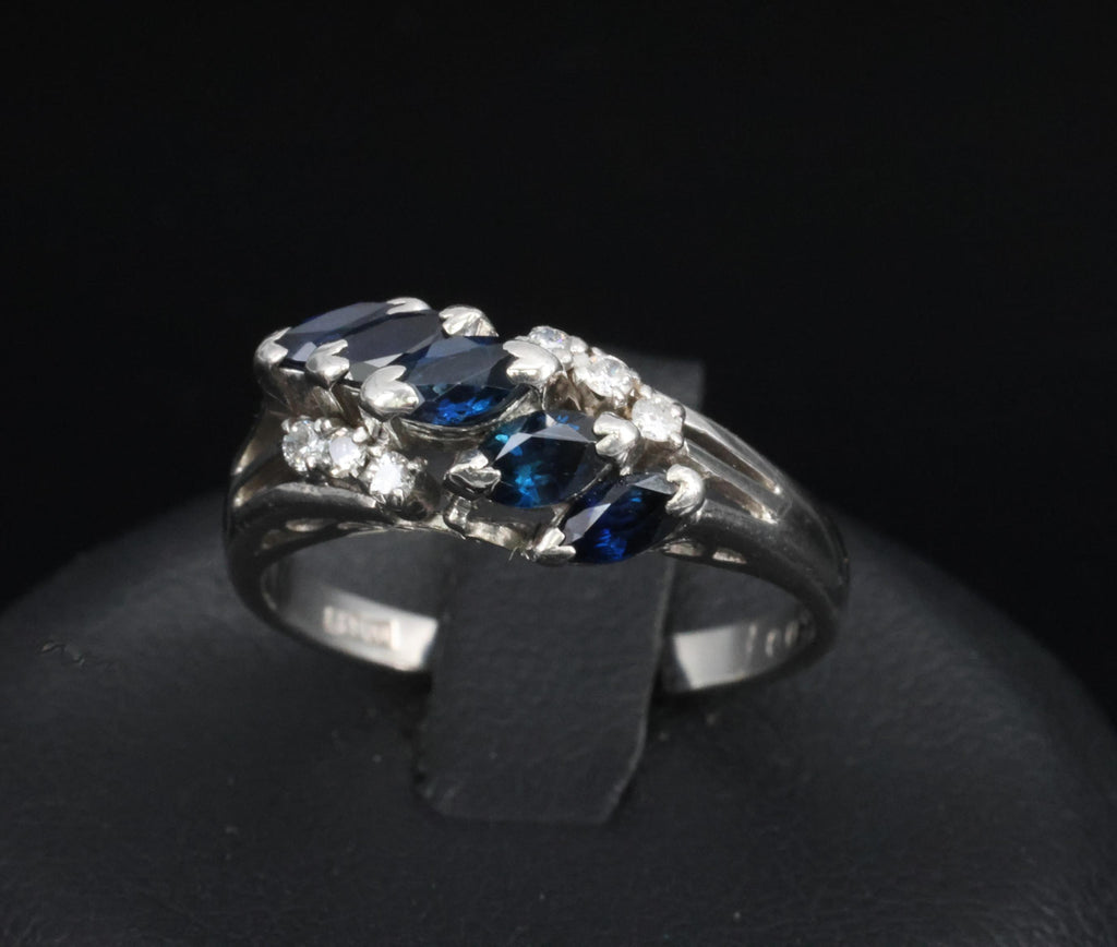 Estate 0.85ct Royal Blue Sapphire & 0.09ct Diamond Platinum Ring, Size 6.75