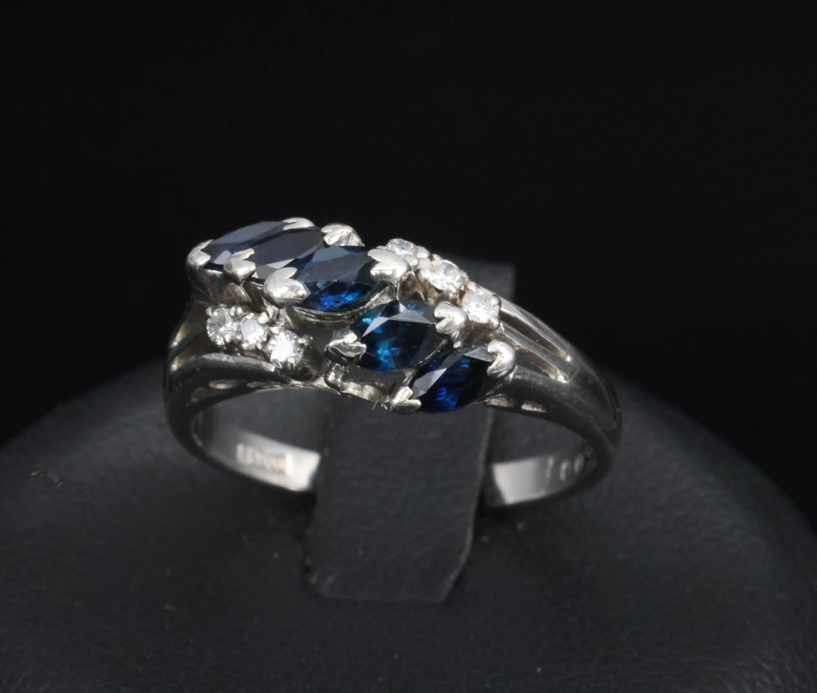 Estate 0.85ct Royal Blue Sapphire & 0.09ct Diamond Platinum Ring, Size 6.75