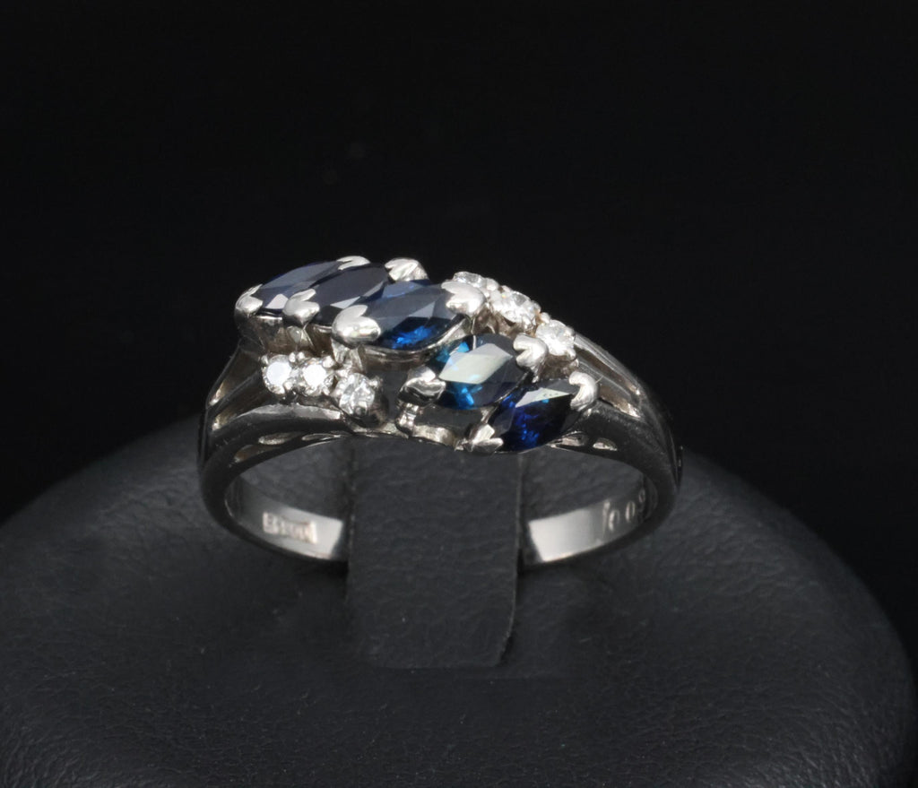Estate 0.85ct Royal Blue Sapphire & 0.09ct Diamond Platinum Ring, Size 6.75