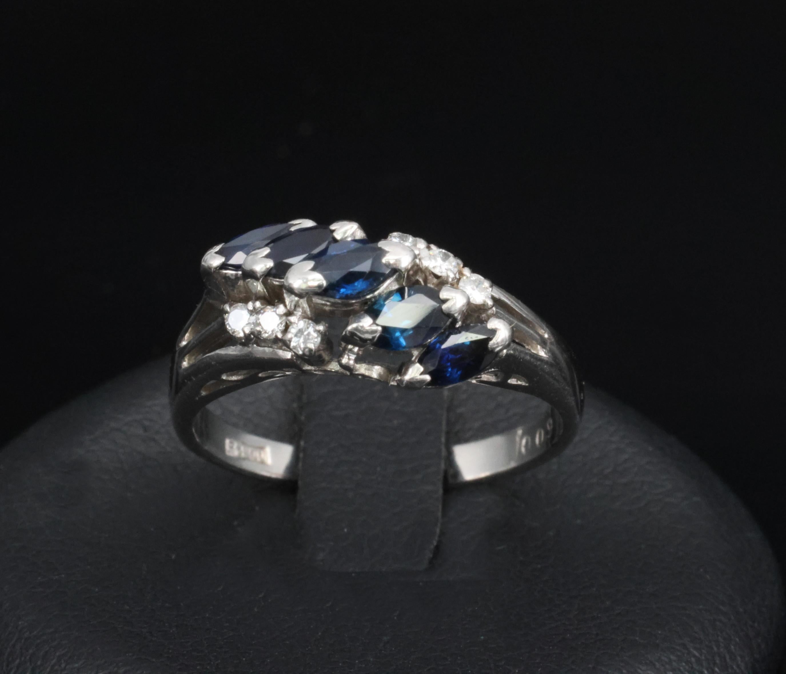 Estate 0.85ct Royal Blue Sapphire & 0.09ct Diamond Platinum Ring, Size 6.75