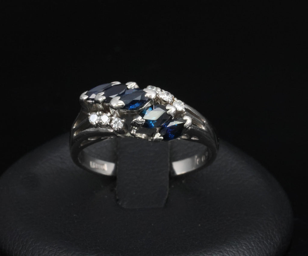 Estate 0.85ct Royal Blue Sapphire & 0.09ct Diamond Platinum Ring, Size 6.75