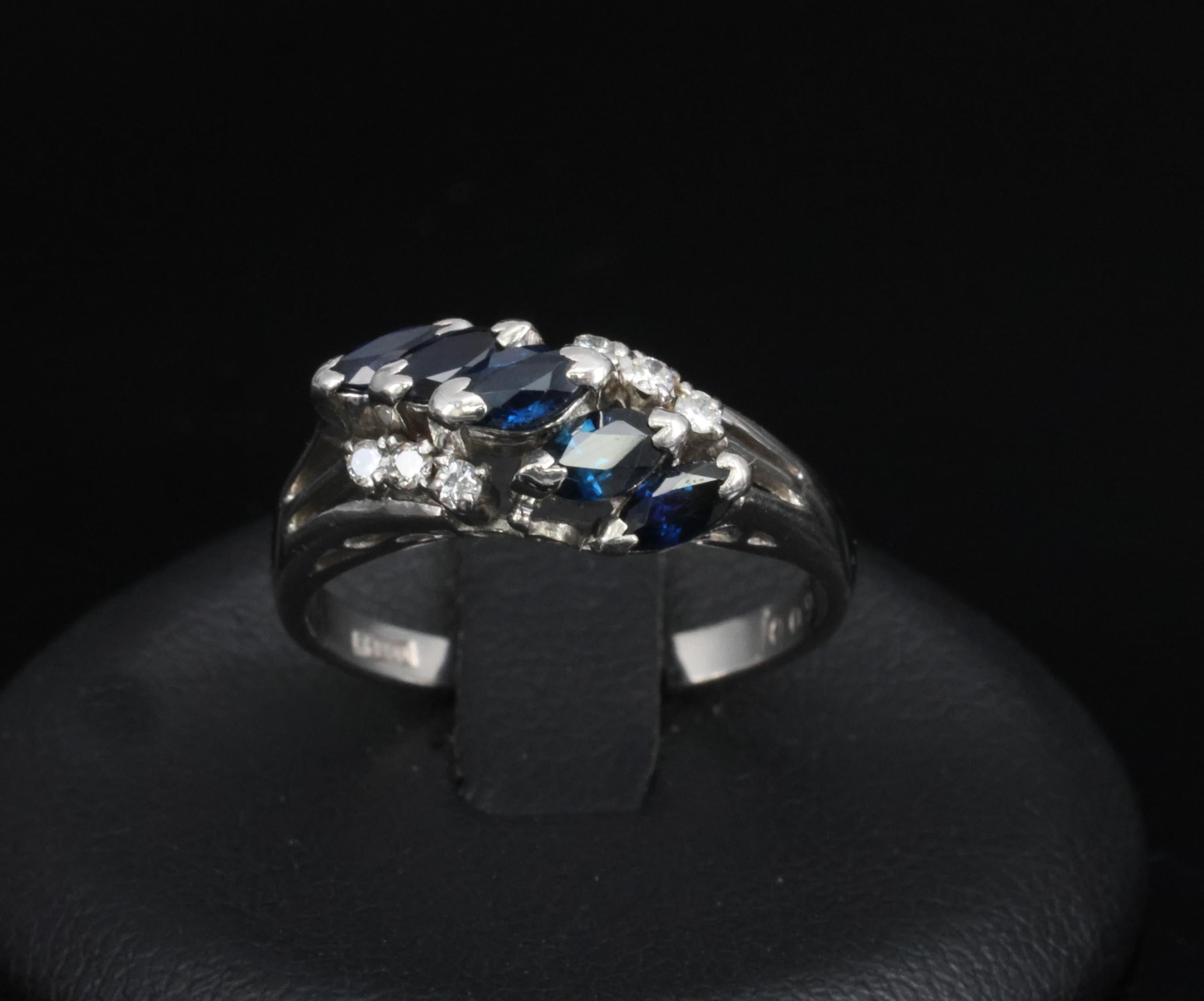 Estate 0.85ct Royal Blue Sapphire & 0.09ct Diamond Platinum Ring, Size 6.75