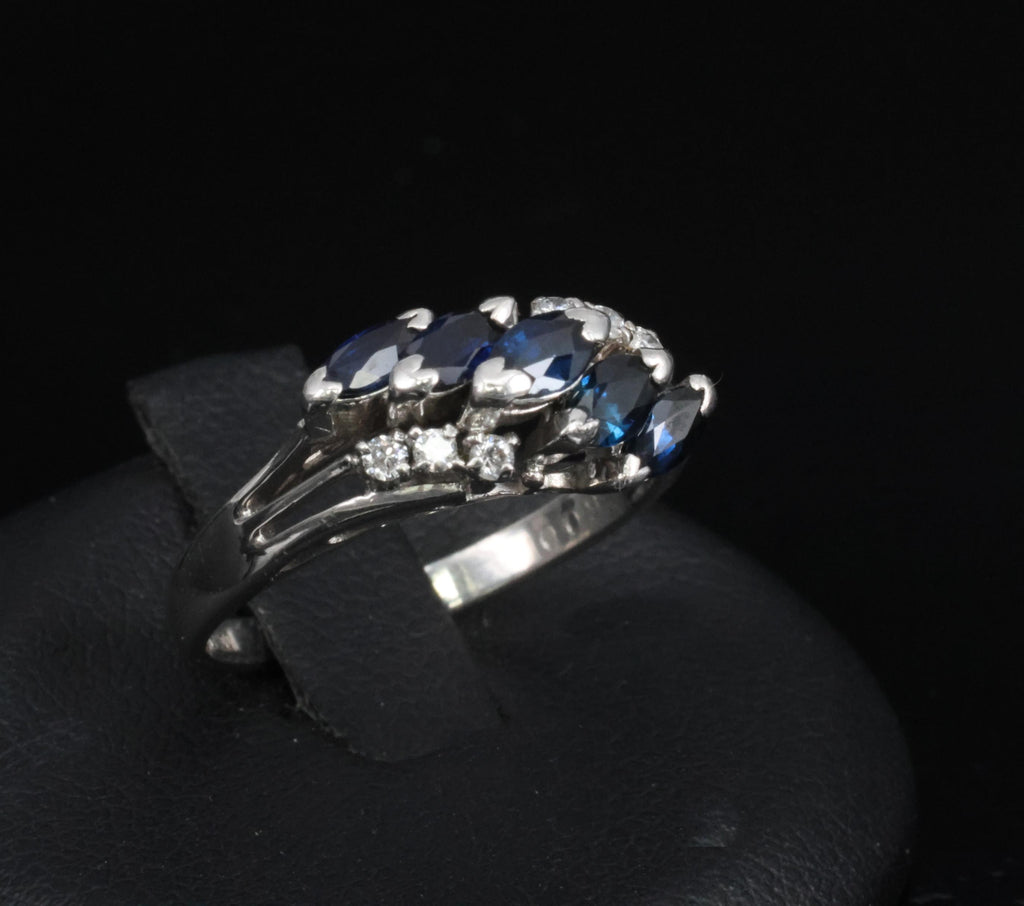 Estate 0.85ct Royal Blue Sapphire & 0.09ct Diamond Platinum Ring, Size 6.75