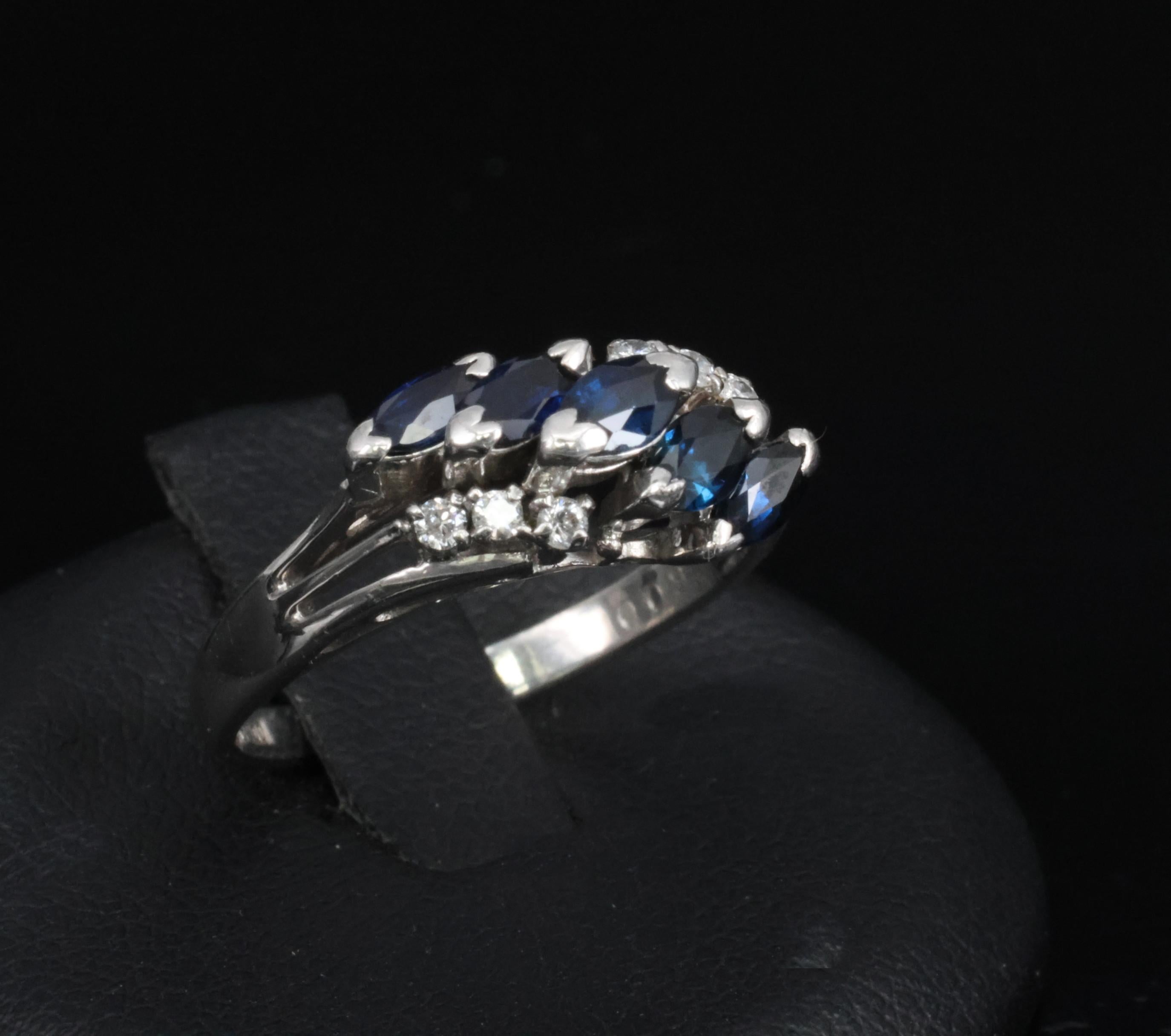 Estate 0.85ct Royal Blue Sapphire & 0.09ct Diamond Platinum Ring, Size 6.75