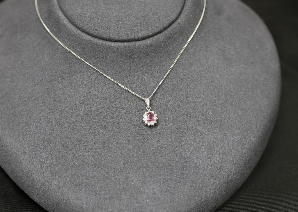 Fine 0.16ct Natural Ruby & 0.06ct Diamond 16 Inch Platinum Necklace, 2.48g