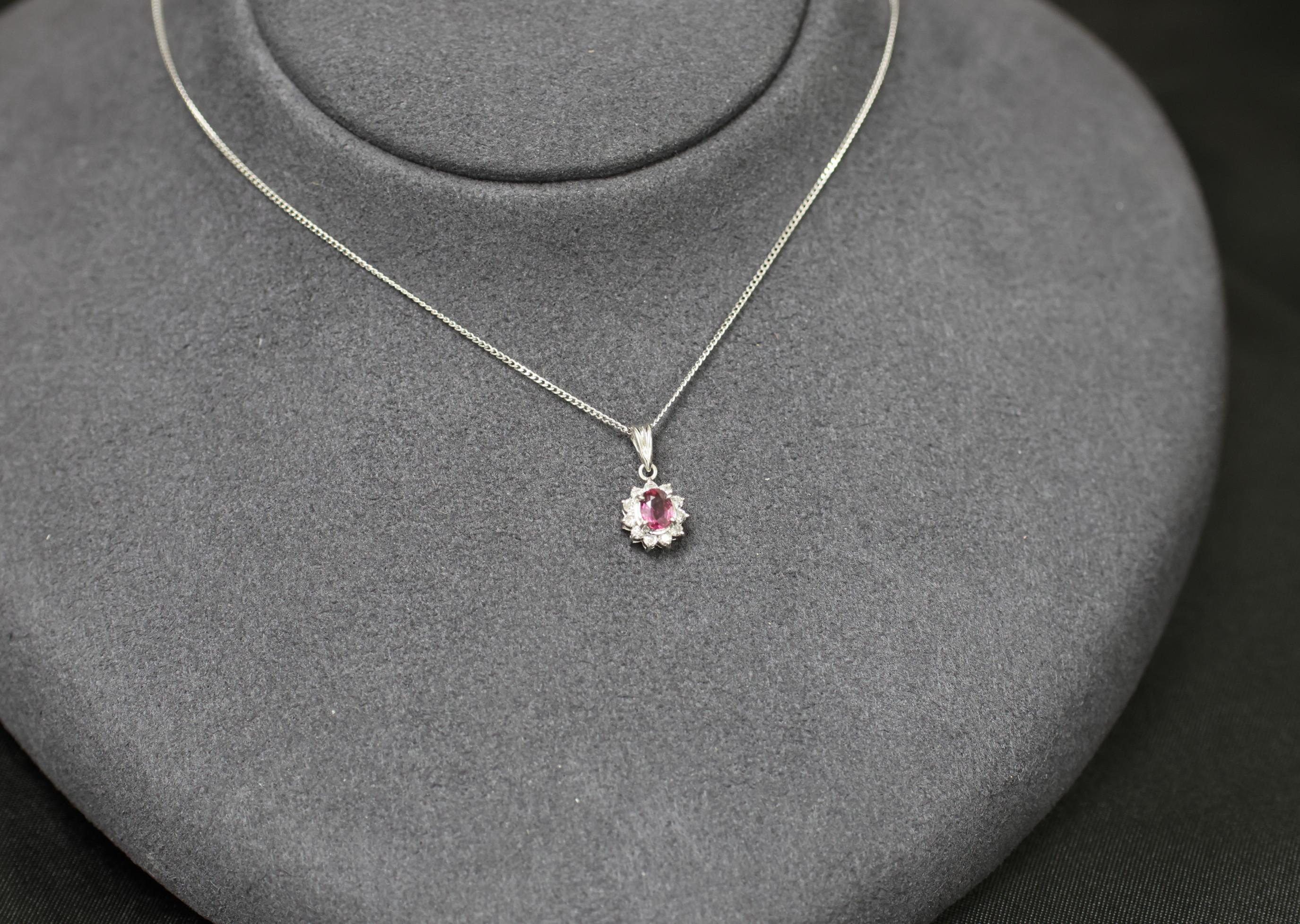 Fine 0.16ct Natural Ruby & 0.06ct Diamond 16 Inch Platinum Necklace, 2.48g