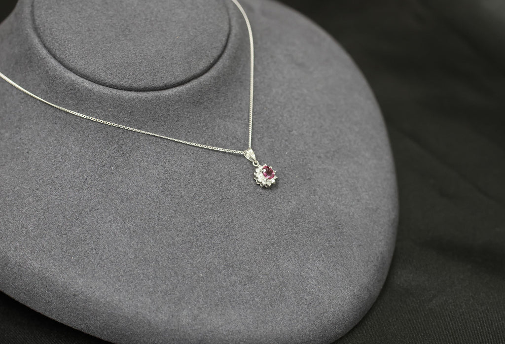 Fine 0.16ct Natural Ruby & 0.06ct Diamond 16 Inch Platinum Necklace, 2.48g