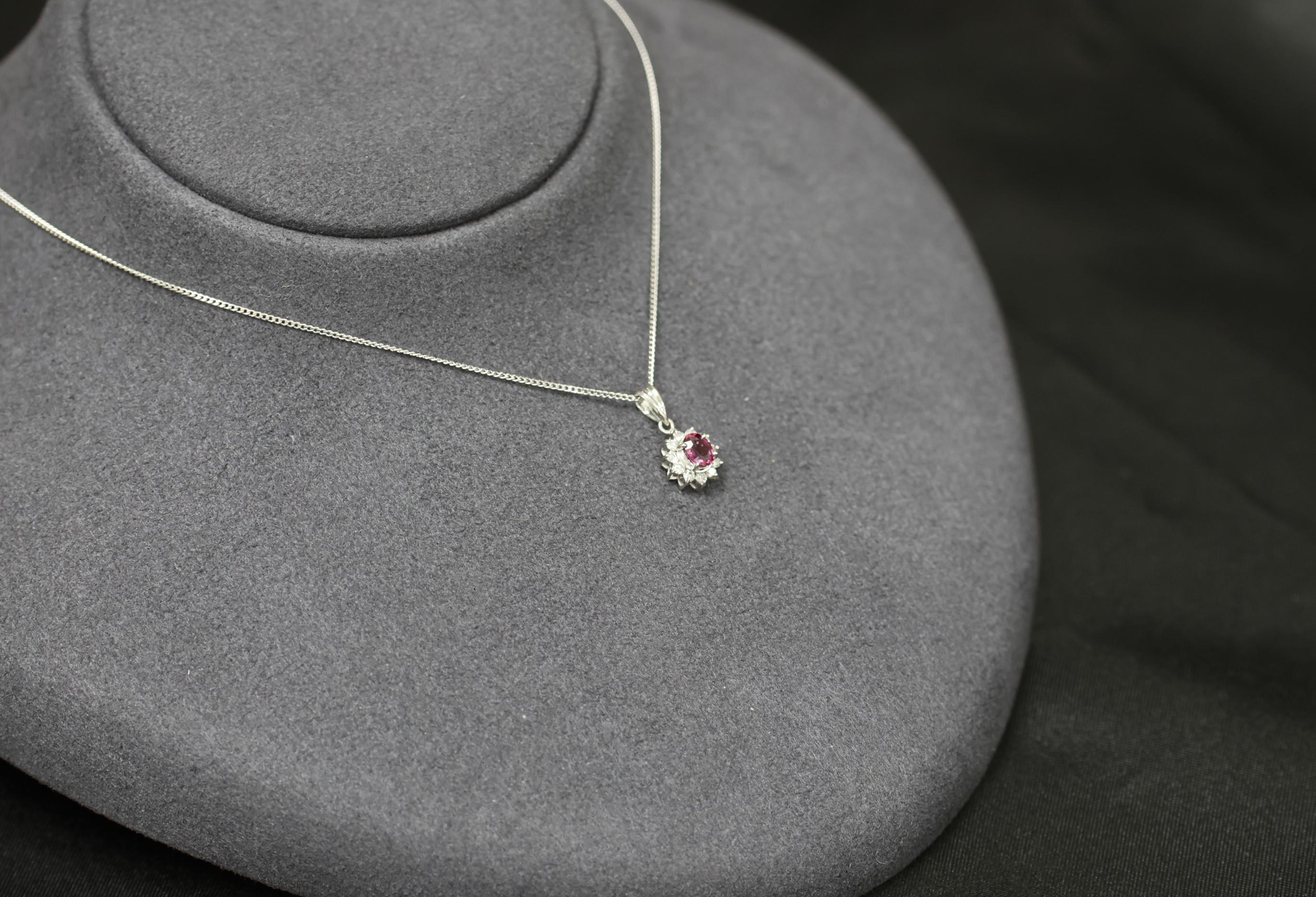 Fine 0.16ct Natural Ruby & 0.06ct Diamond 16 Inch Platinum Necklace, 2.48g