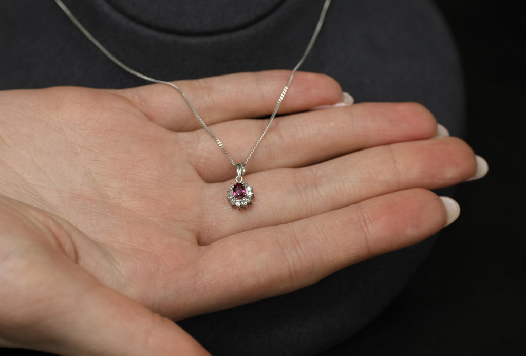 Fine 0.16ct Natural Ruby & 0.06ct Diamond 16 Inch Platinum Necklace, 2.48g