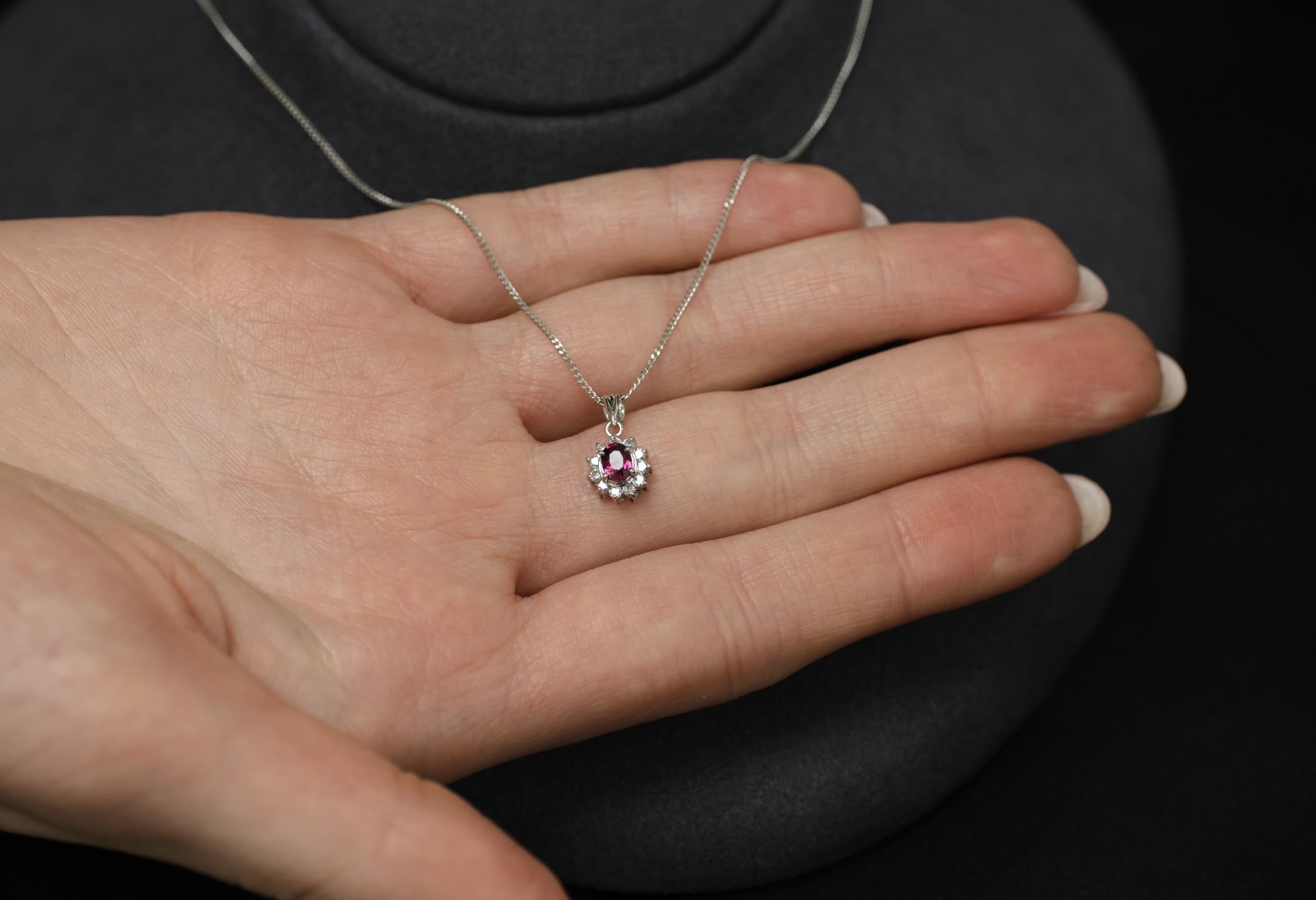 Fine 0.16ct Natural Ruby & 0.06ct Diamond 16 Inch Platinum Necklace, 2.48g