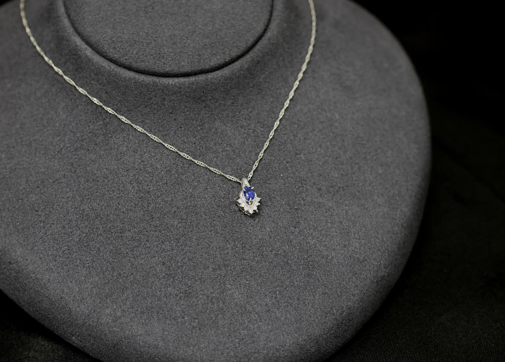 0.35ct Royal Blue Sapphire & 0.07ct Diamond 16 Inch Platinum Necklace, 2.87g