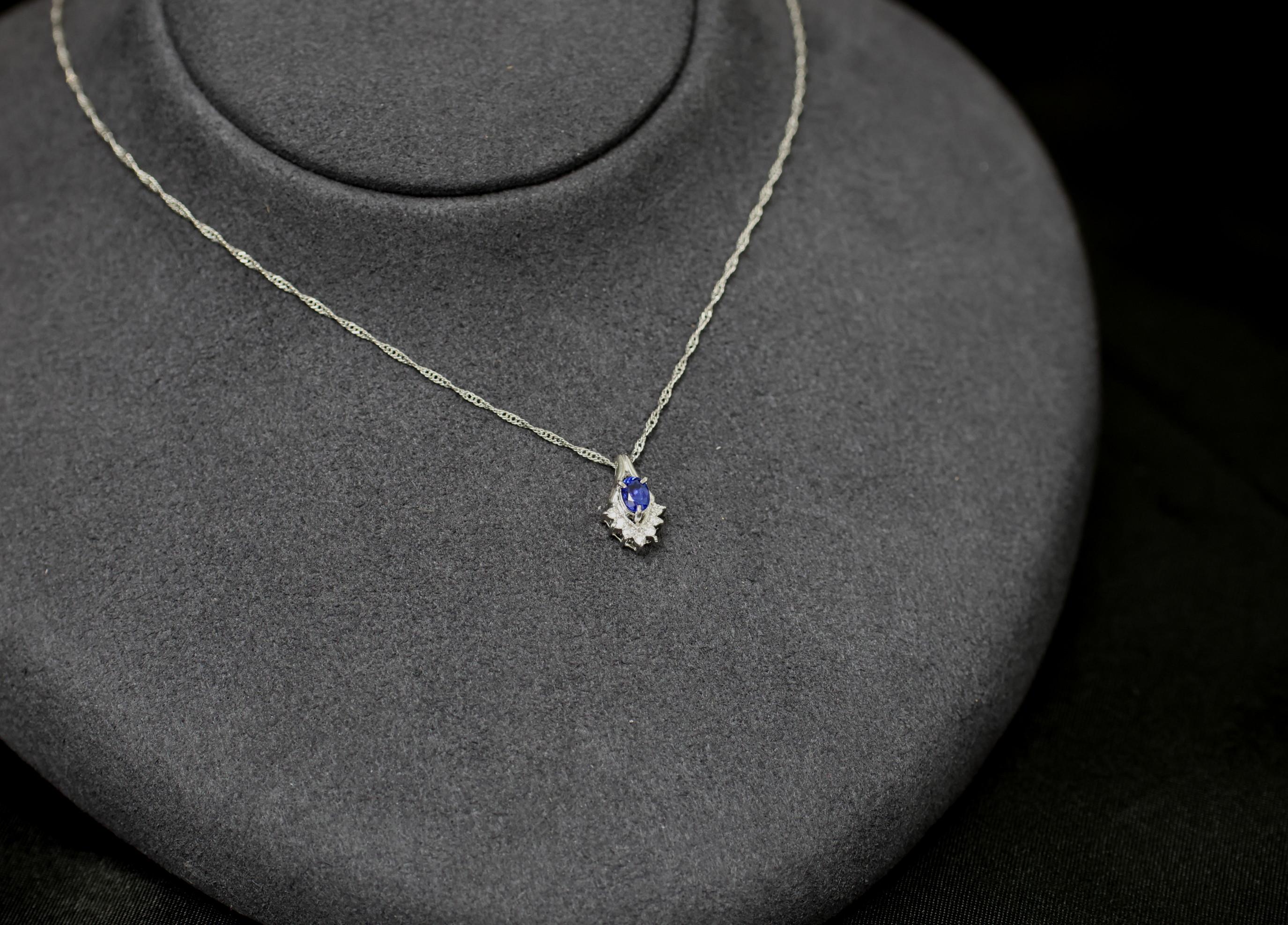 0.35ct Royal Blue Sapphire & 0.07ct Diamond 16 Inch Platinum Necklace, 2.87g