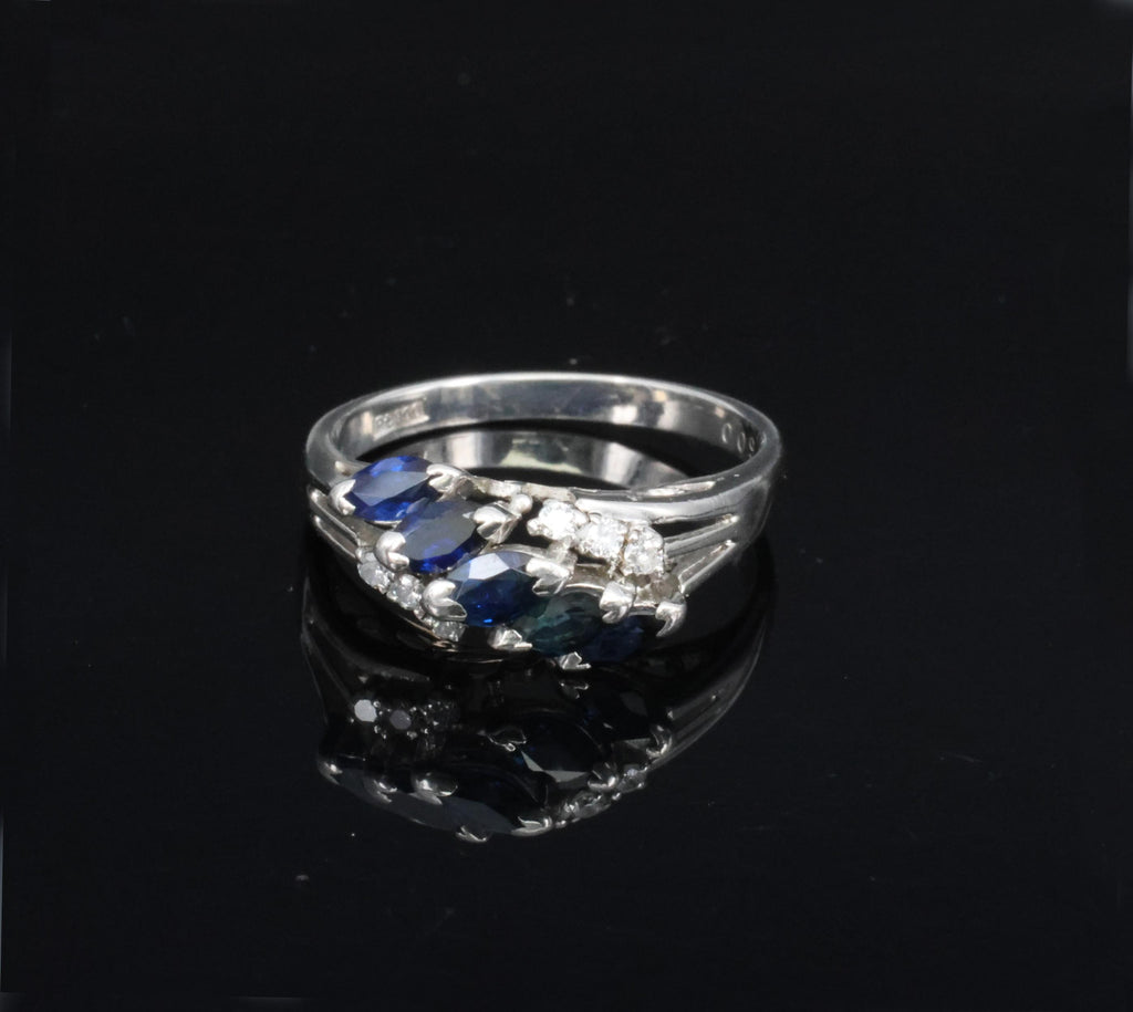 Estate 0.85ct Royal Blue Sapphire & 0.09ct Diamond Platinum Ring, Size 6.75