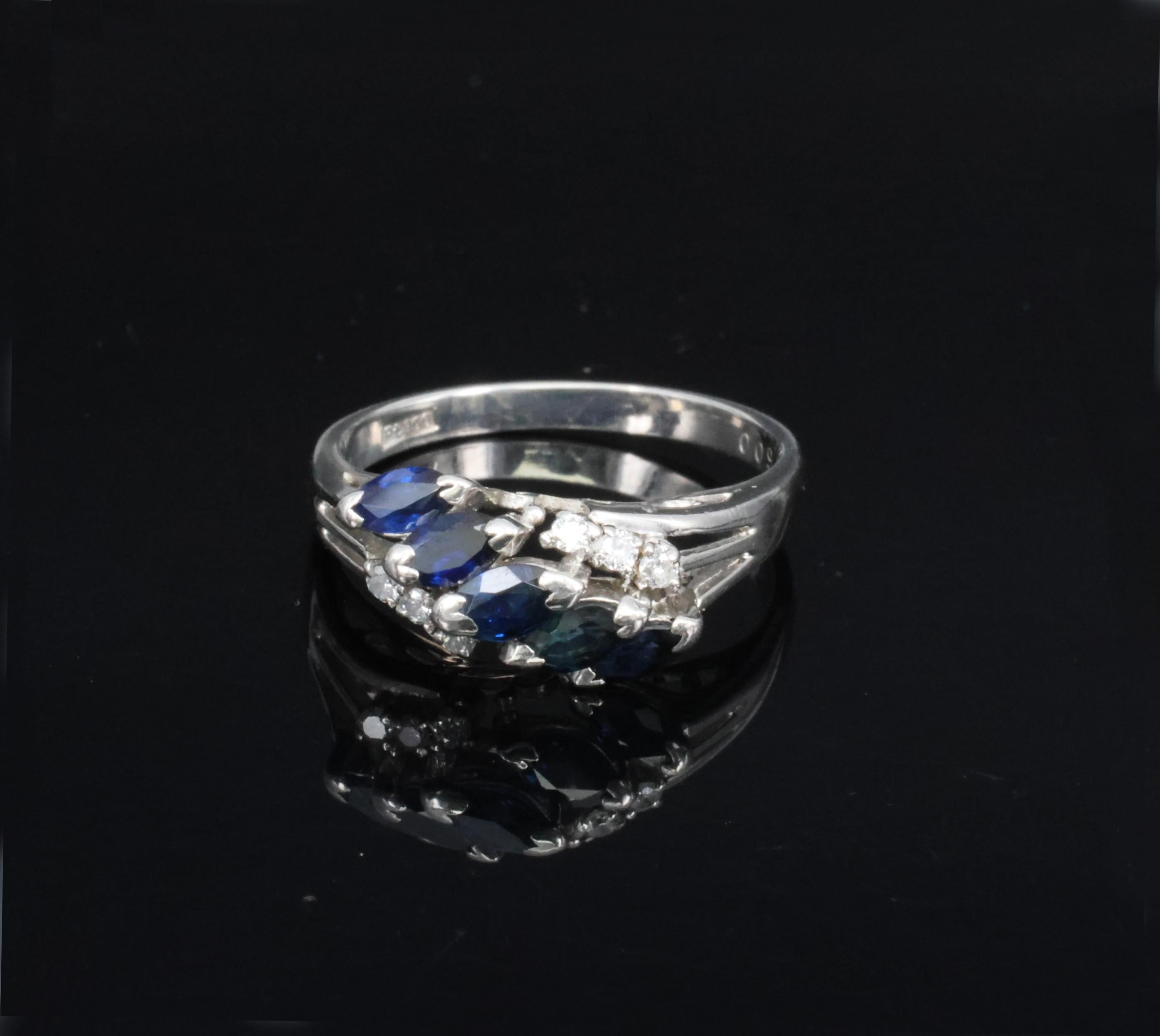 Estate 0.85ct Royal Blue Sapphire & 0.09ct Diamond Platinum Ring, Size 6.75
