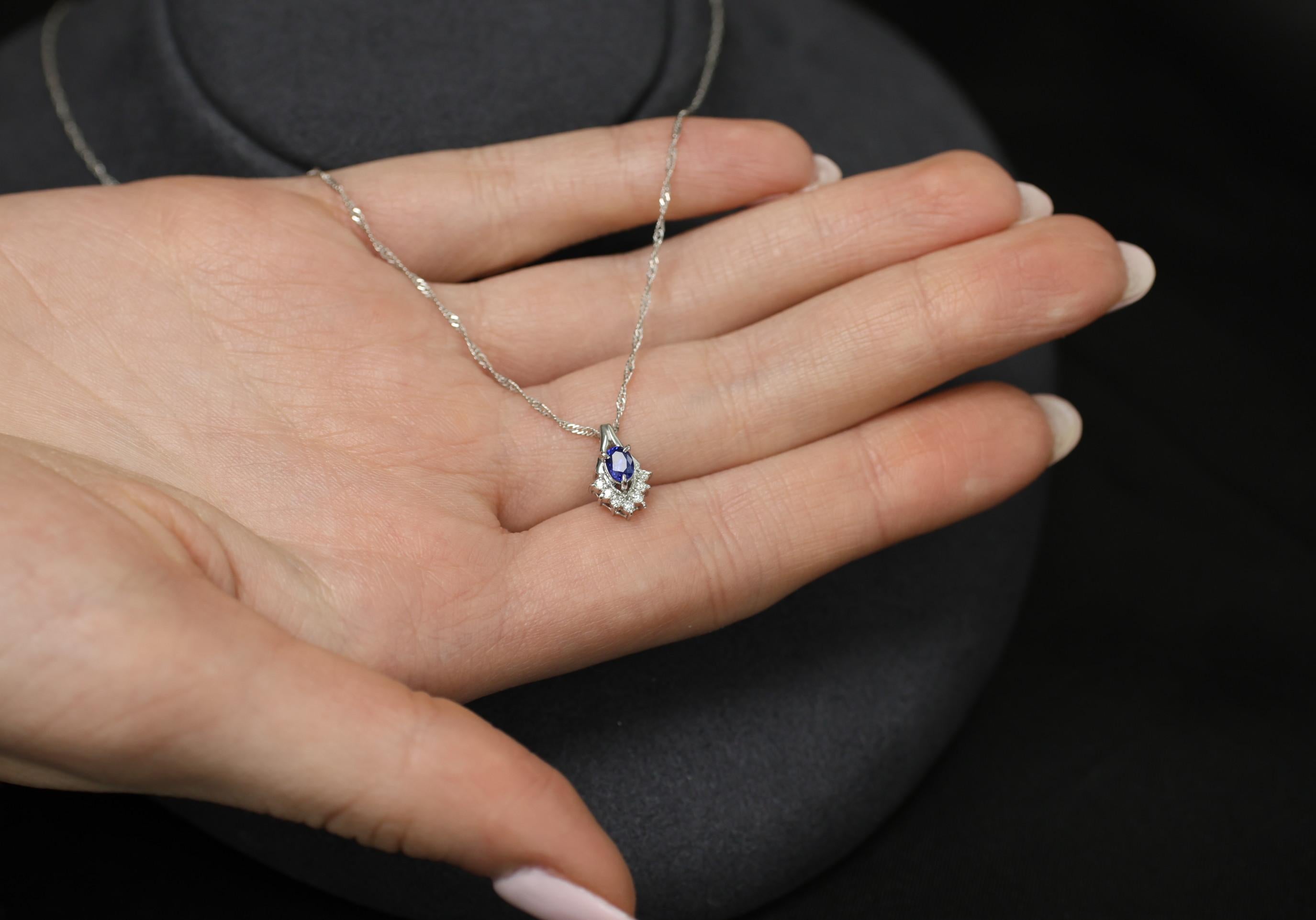 0.35ct Royal Blue Sapphire & 0.07ct Diamond 16 Inch Platinum Necklace, 2.87g