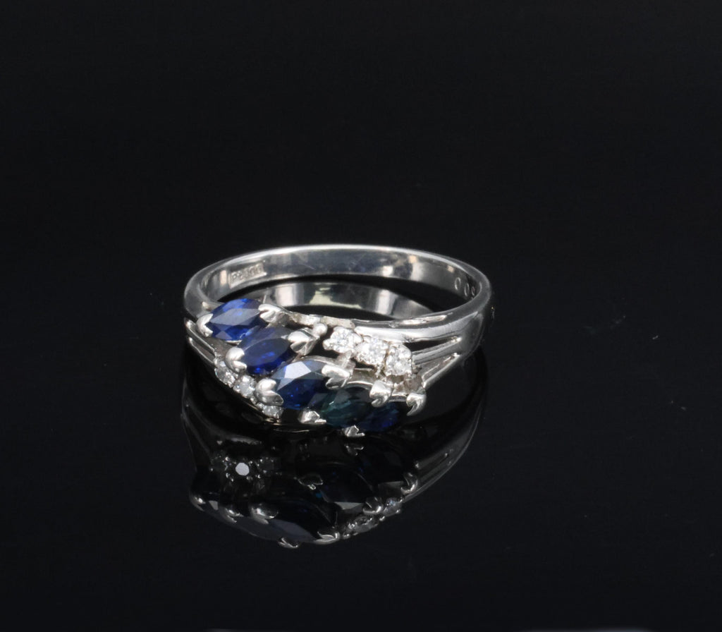 Estate 0.85ct Royal Blue Sapphire & 0.09ct Diamond Platinum Ring, Size 6.75
