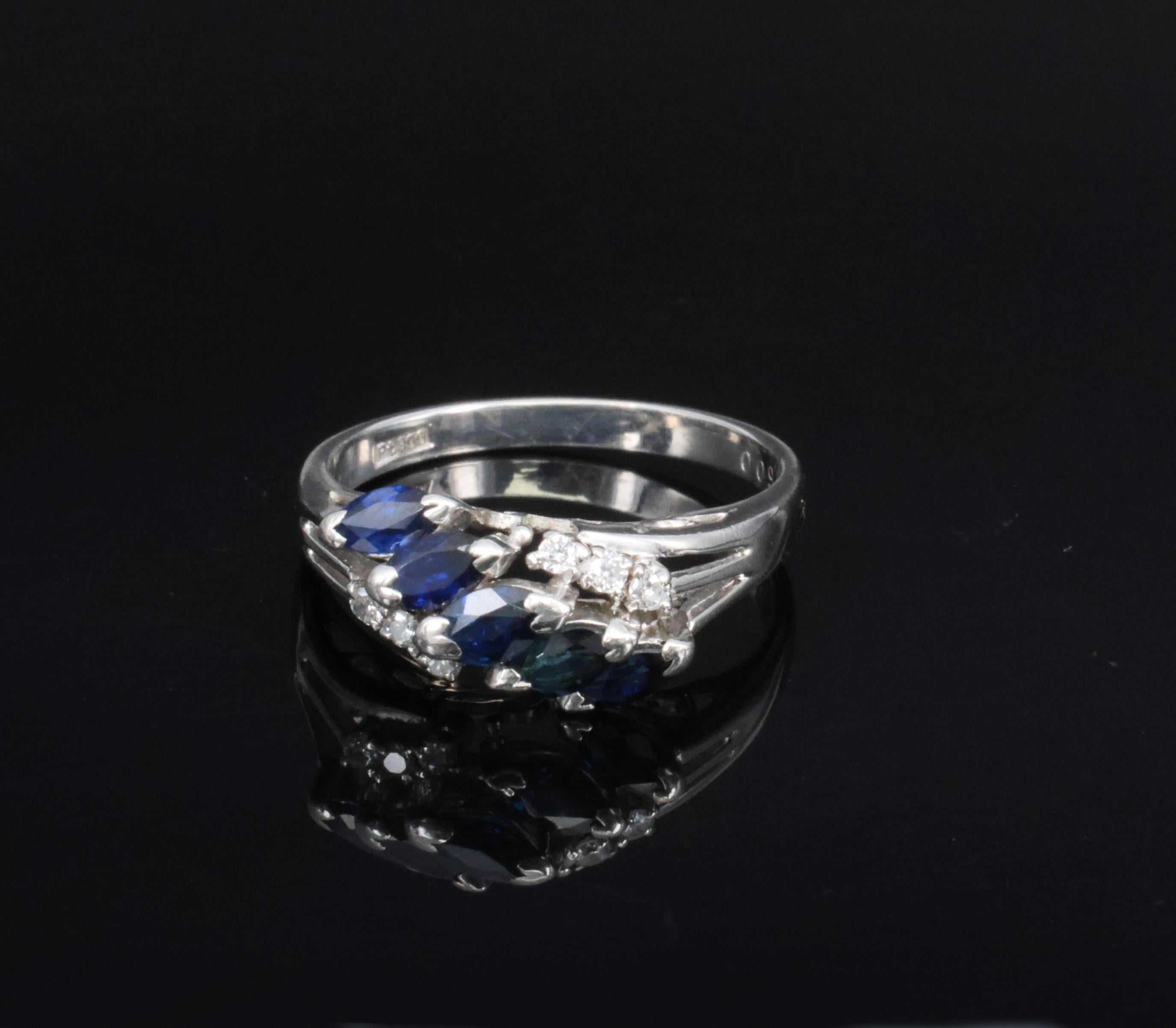 Estate 0.85ct Royal Blue Sapphire & 0.09ct Diamond Platinum Ring, Size 6.75