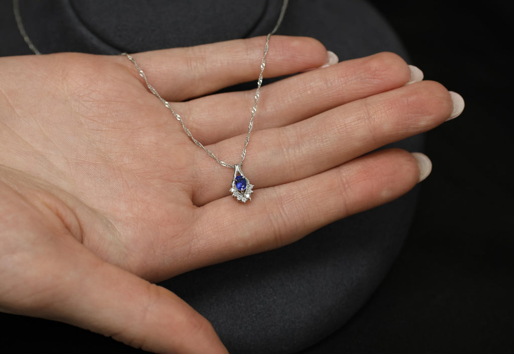 0.35ct Royal Blue Sapphire & 0.07ct Diamond 16 Inch Platinum Necklace, 2.87g