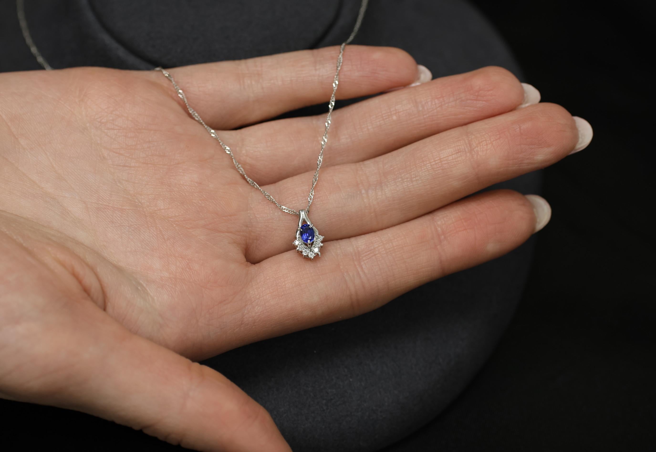 0.35ct Royal Blue Sapphire & 0.07ct Diamond 16 Inch Platinum Necklace, 2.87g