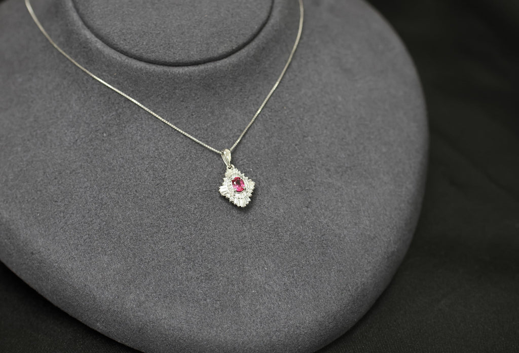 Fine 0.35ct Intense Red Ruby & 0.06ct Diamond 16 Inch Platinum Necklace, 4.29g