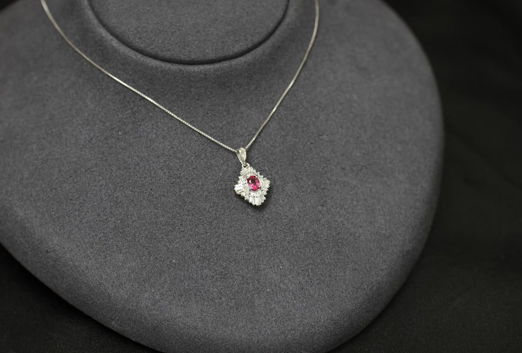 Fine 0.35ct Intense Red Ruby & 0.06ct Diamond 16 Inch Platinum Necklace, 4.29g