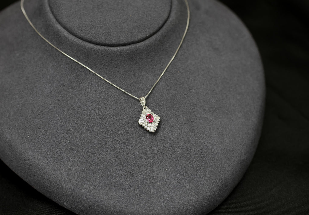Fine 0.35ct Intense Red Ruby & 0.06ct Diamond 16 Inch Platinum Necklace, 4.29g