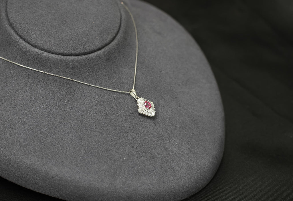 Fine 0.35ct Intense Red Ruby & 0.06ct Diamond 16 Inch Platinum Necklace, 4.29g