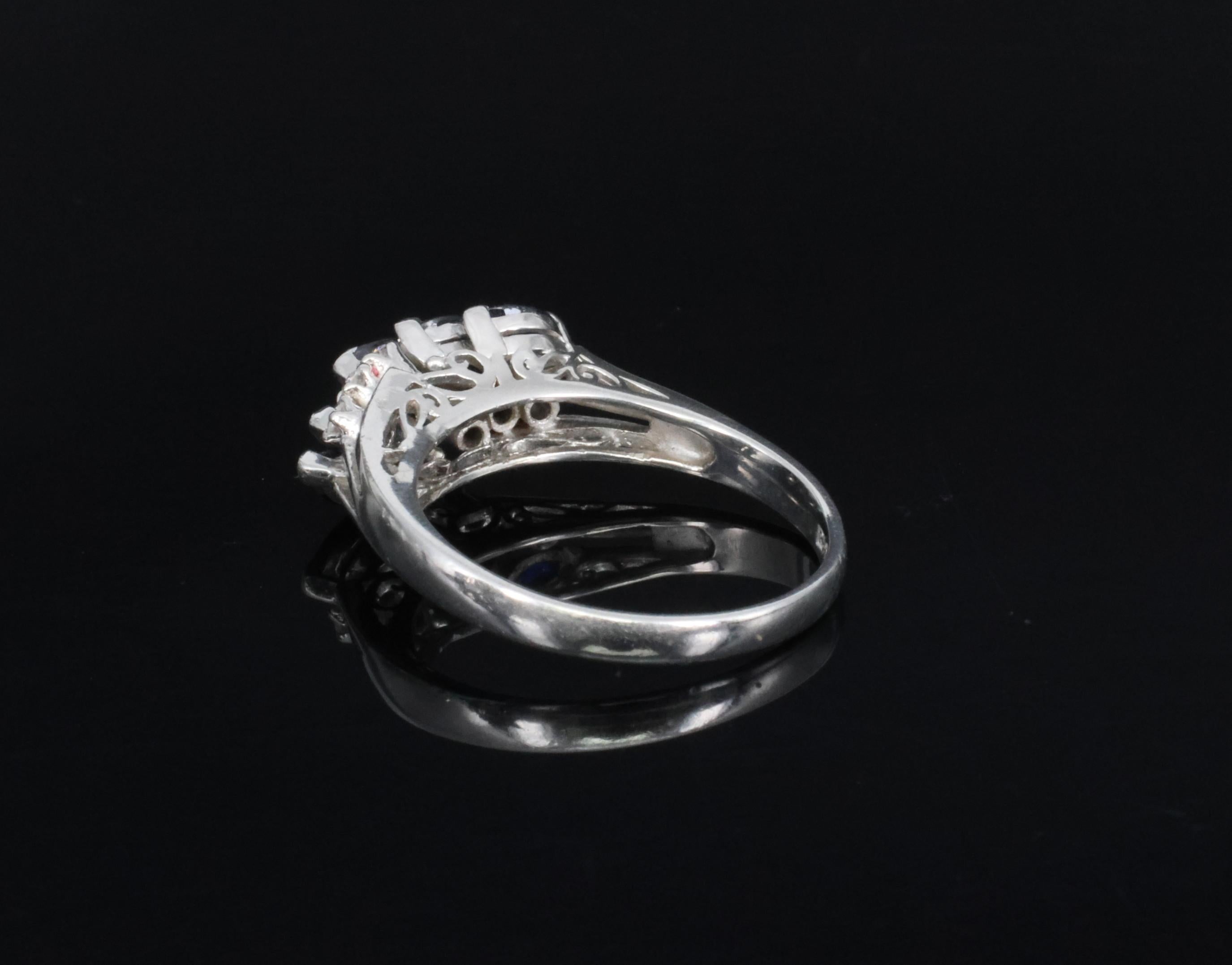 Estate 0.85ct Royal Blue Sapphire & 0.09ct Diamond Platinum Ring, Size 6.75