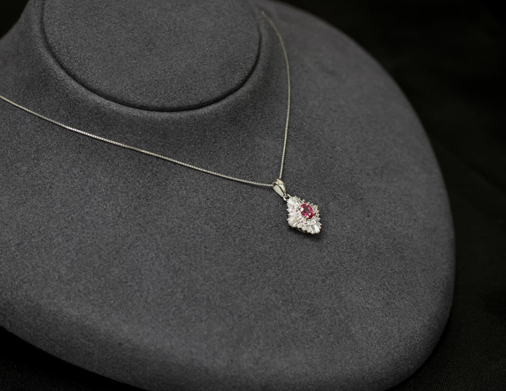 Fine 0.35ct Intense Red Ruby & 0.06ct Diamond 16 Inch Platinum Necklace, 4.29g