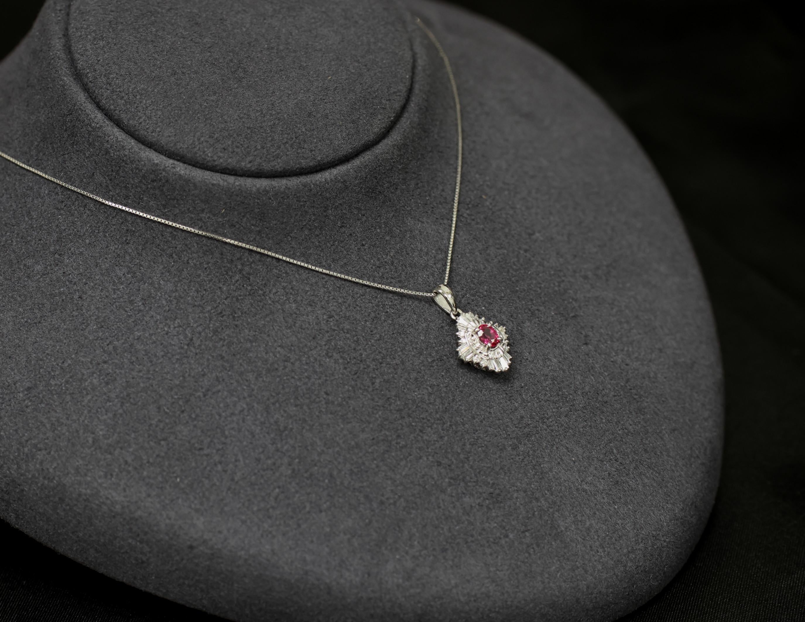 Fine 0.35ct Intense Red Ruby & 0.06ct Diamond 16 Inch Platinum Necklace, 4.29g