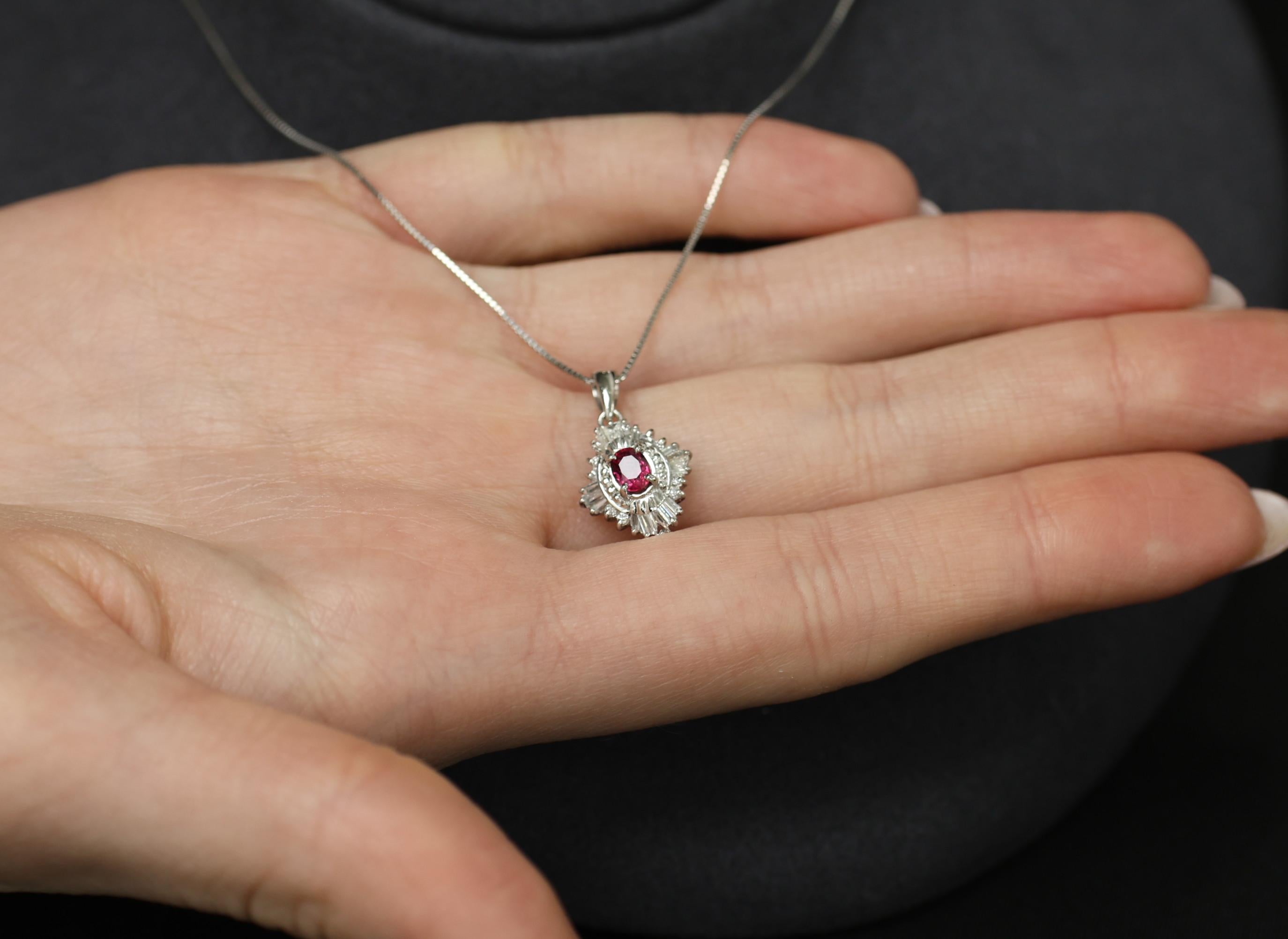 Fine 0.35ct Intense Red Ruby & 0.06ct Diamond 16 Inch Platinum Necklace, 4.29g