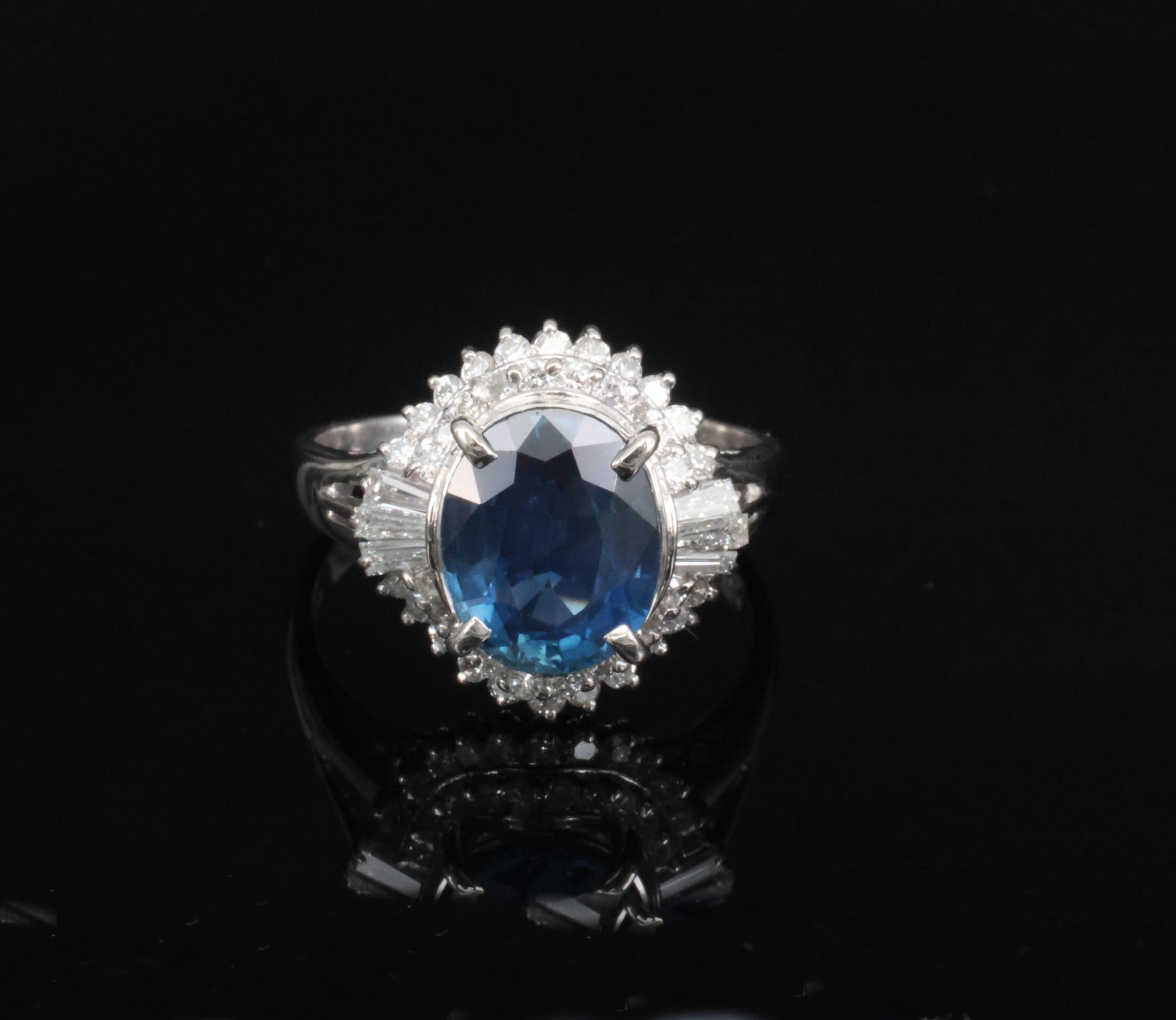 Fine 3.07ct GIA Blue Sapphire & 0.75ct Diamond Platinum Halo Ring, Size 6.75