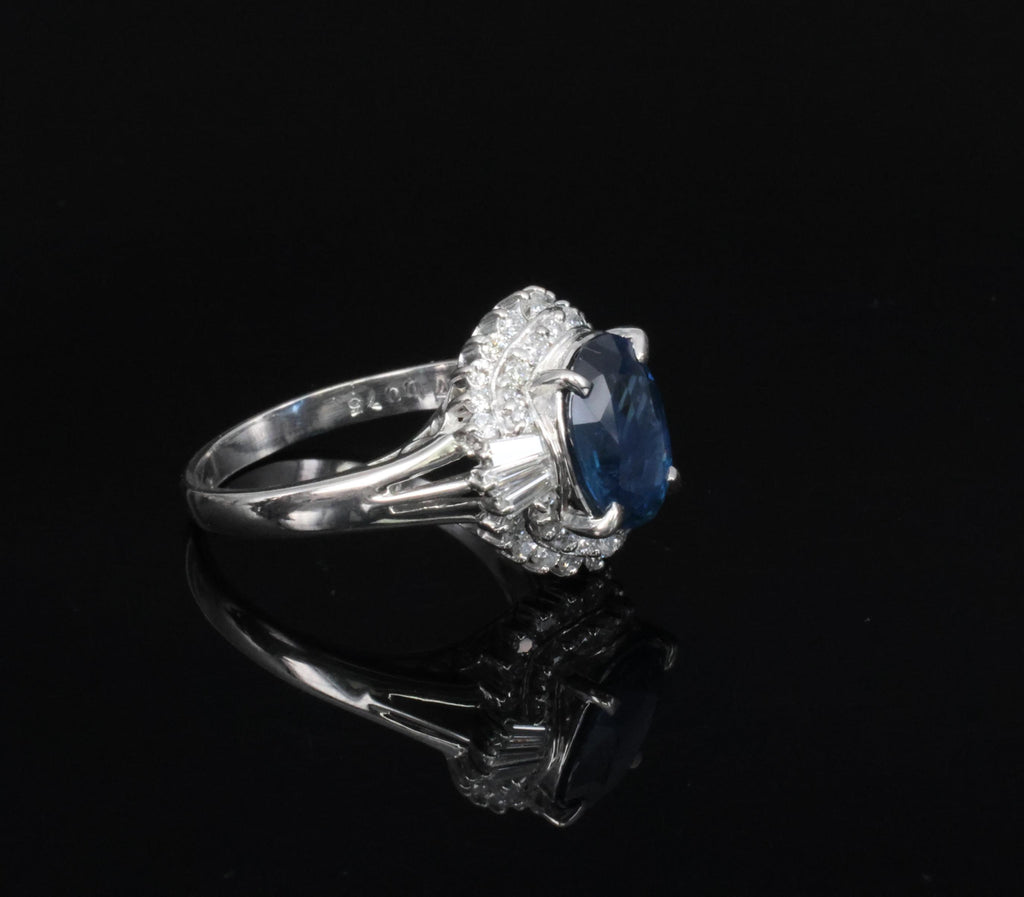 Fine 3.07ct GIA Blue Sapphire & 0.75ct Diamond Platinum Halo Ring, Size 6.75