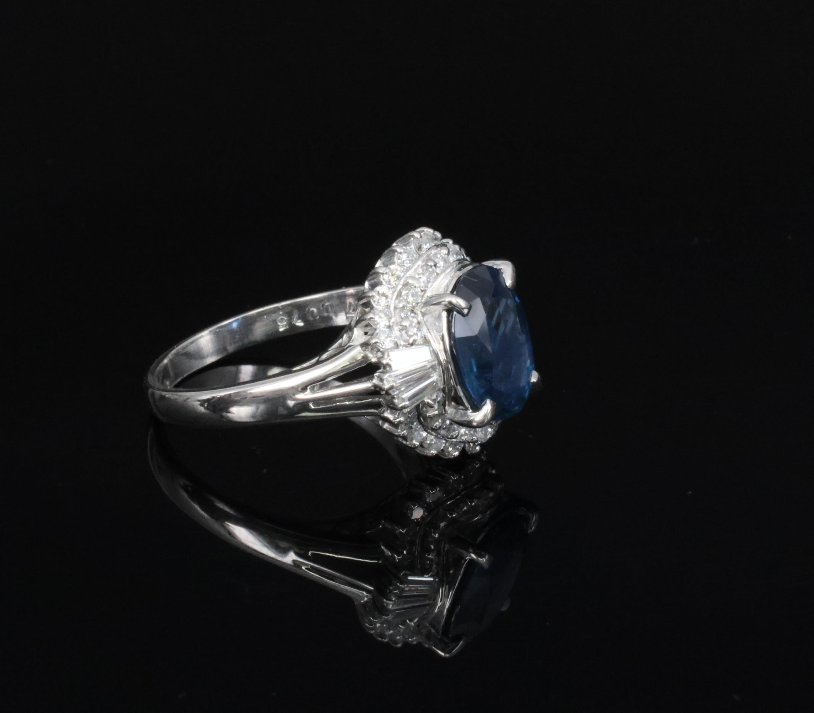 Fine 3.07ct GIA Blue Sapphire & 0.75ct Diamond Platinum Halo Ring, Size 6.75