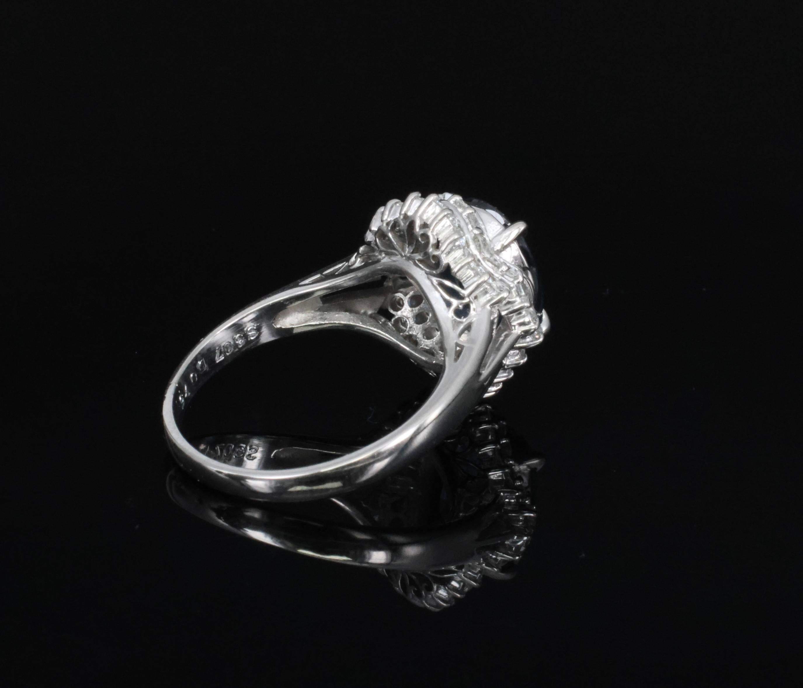 Fine 3.07ct GIA Blue Sapphire & 0.75ct Diamond Platinum Halo Ring, Size 6.75
