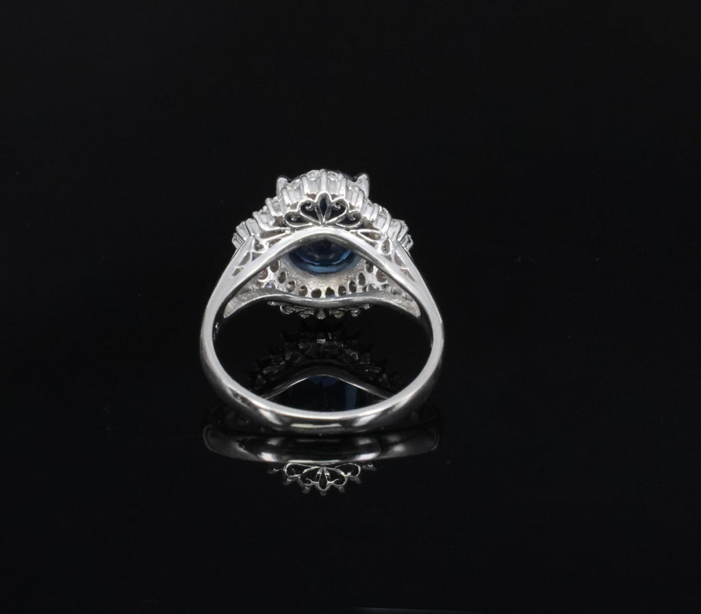 Fine 3.07ct GIA Blue Sapphire & 0.75ct Diamond Platinum Halo Ring, Size 6.75
